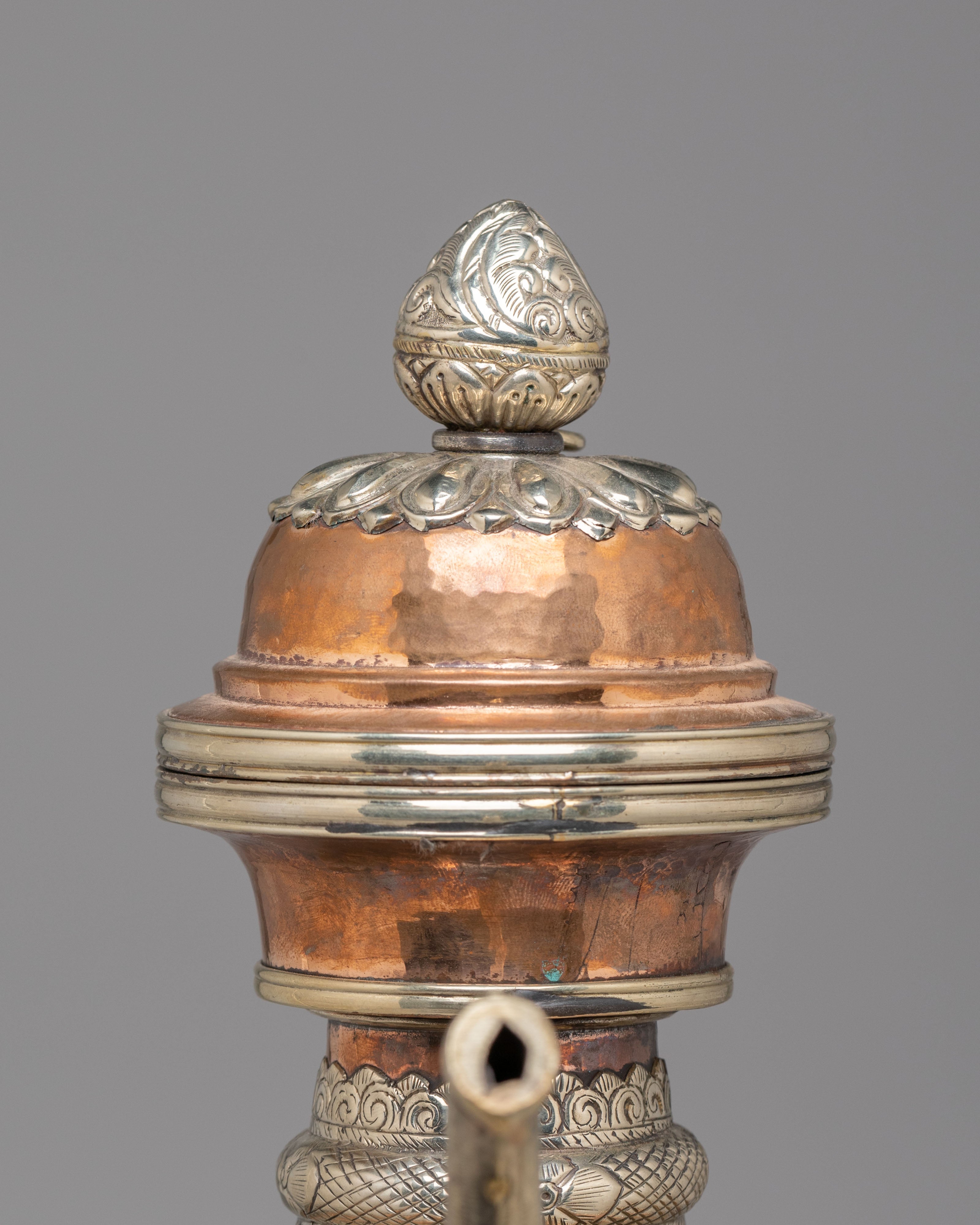 Himalayan Sacred Tea Pot Set | Handcrafted Copper and White Metal Vessels