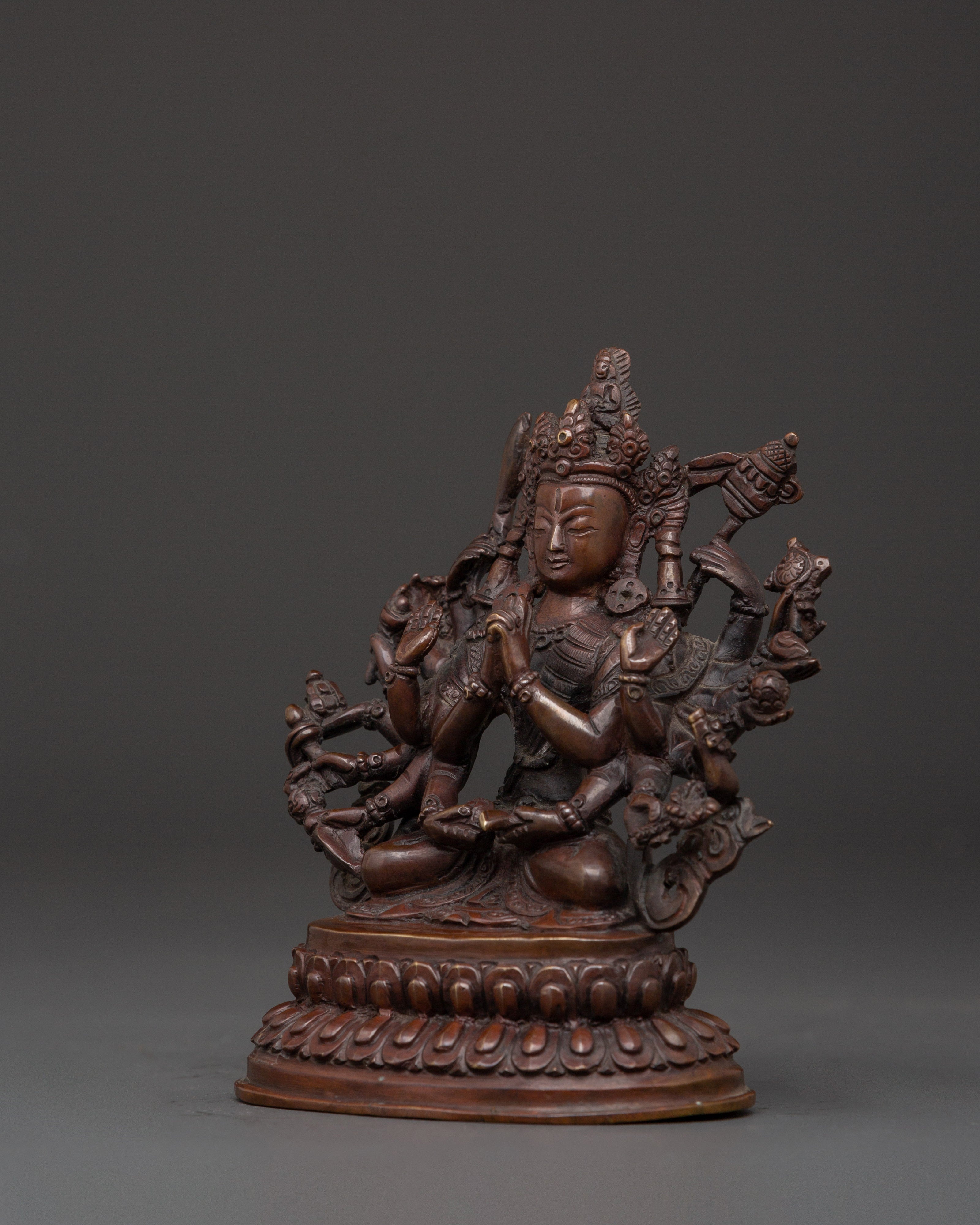 Cundi Bodhisattva Sculpture | Oxidized Copper Statue for Meditation & Altar