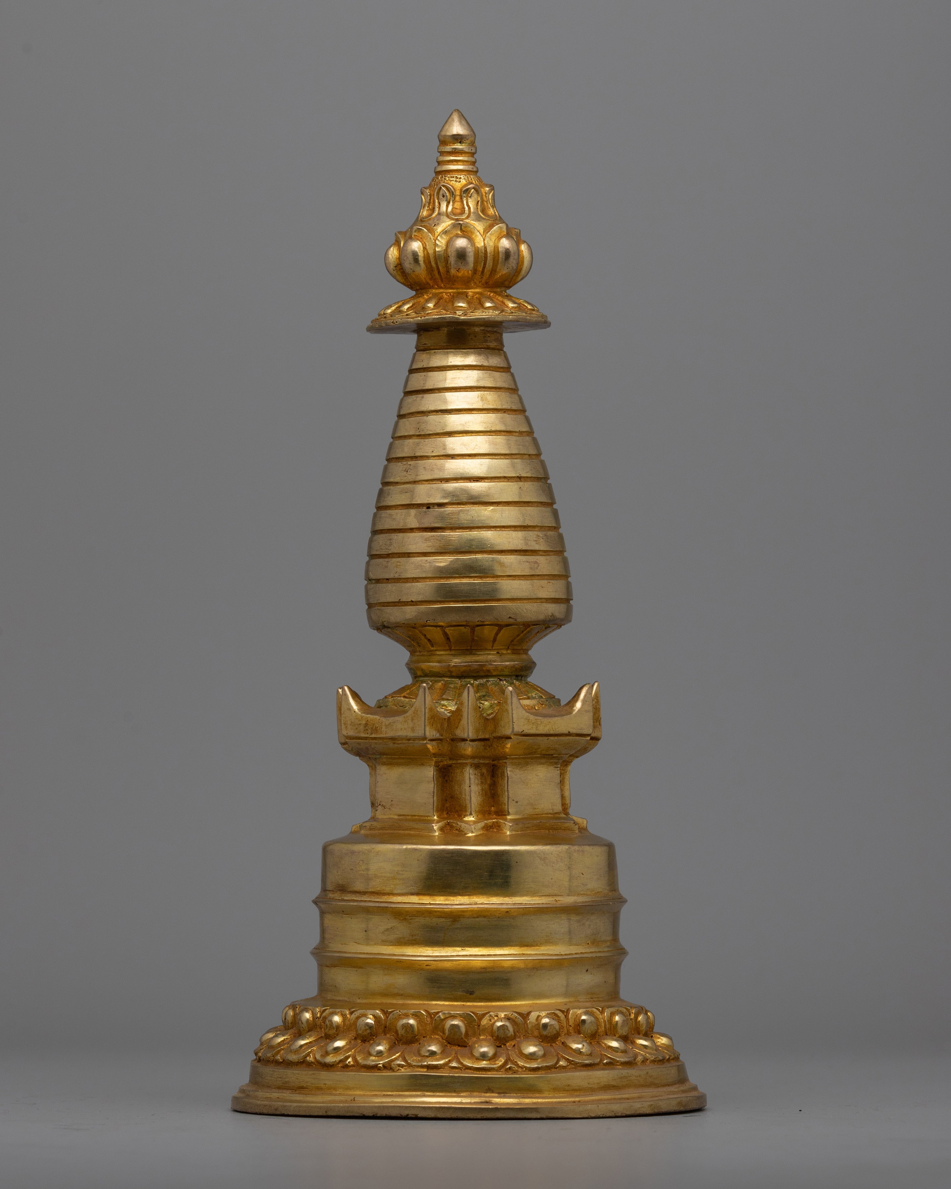 Intricate Gold-Plated Copper Tibetan Stupa |  Symbolizing Peace and Harmony
