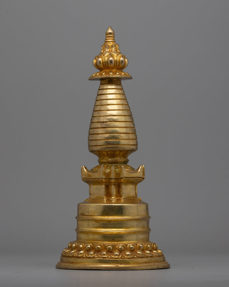 Intricate Gold-Plated Copper Tibetan Stupa |  Symbolizing Peace and Harmony