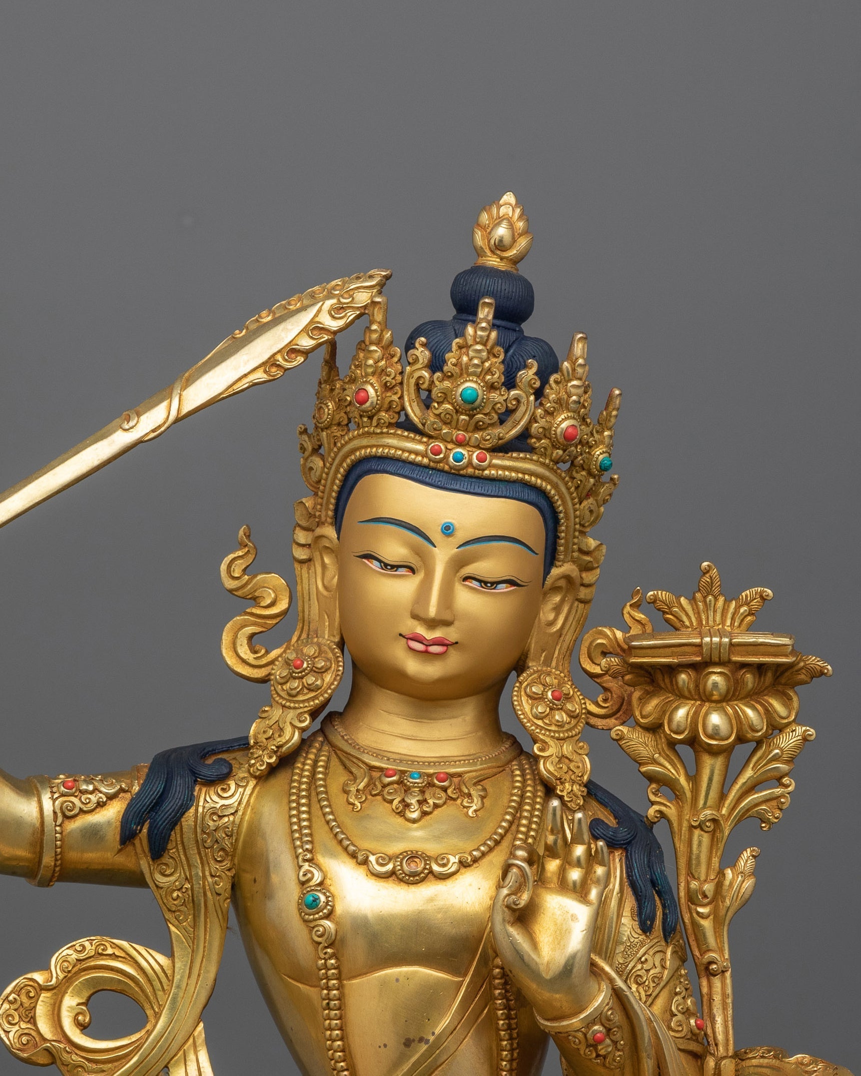 Manjushri Deity with Flaming Sword Statue | Handcrafted Buddhist Sculpture