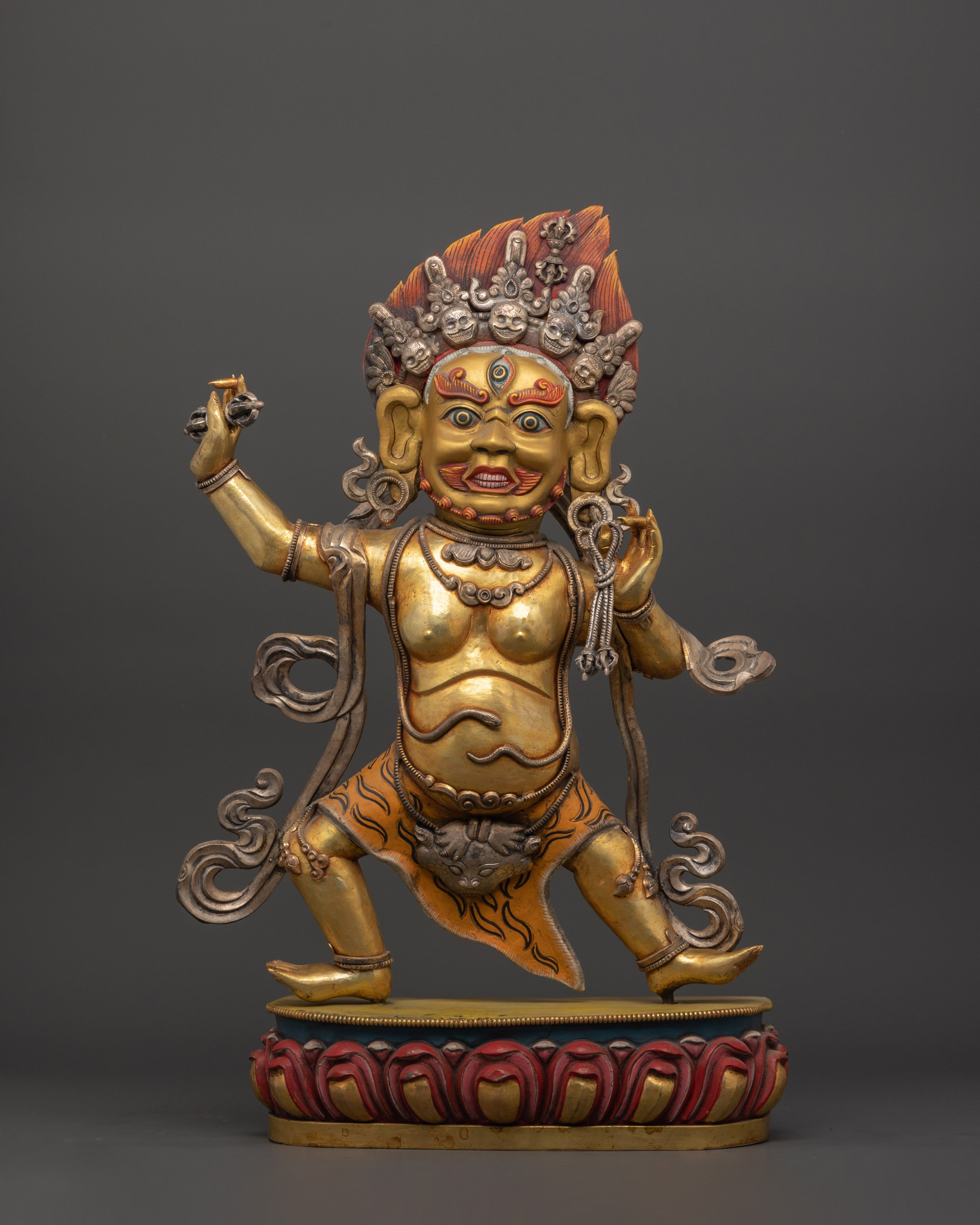Handcrafted Vajrapani Statue | Copper Body with Gold Plating, Pure Silver & Acrylic Paint