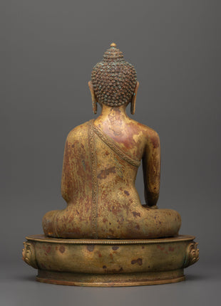 Tranquil Shakyamuni Buddha in Bhumisparsha Mudra | Gold-Plated Copper