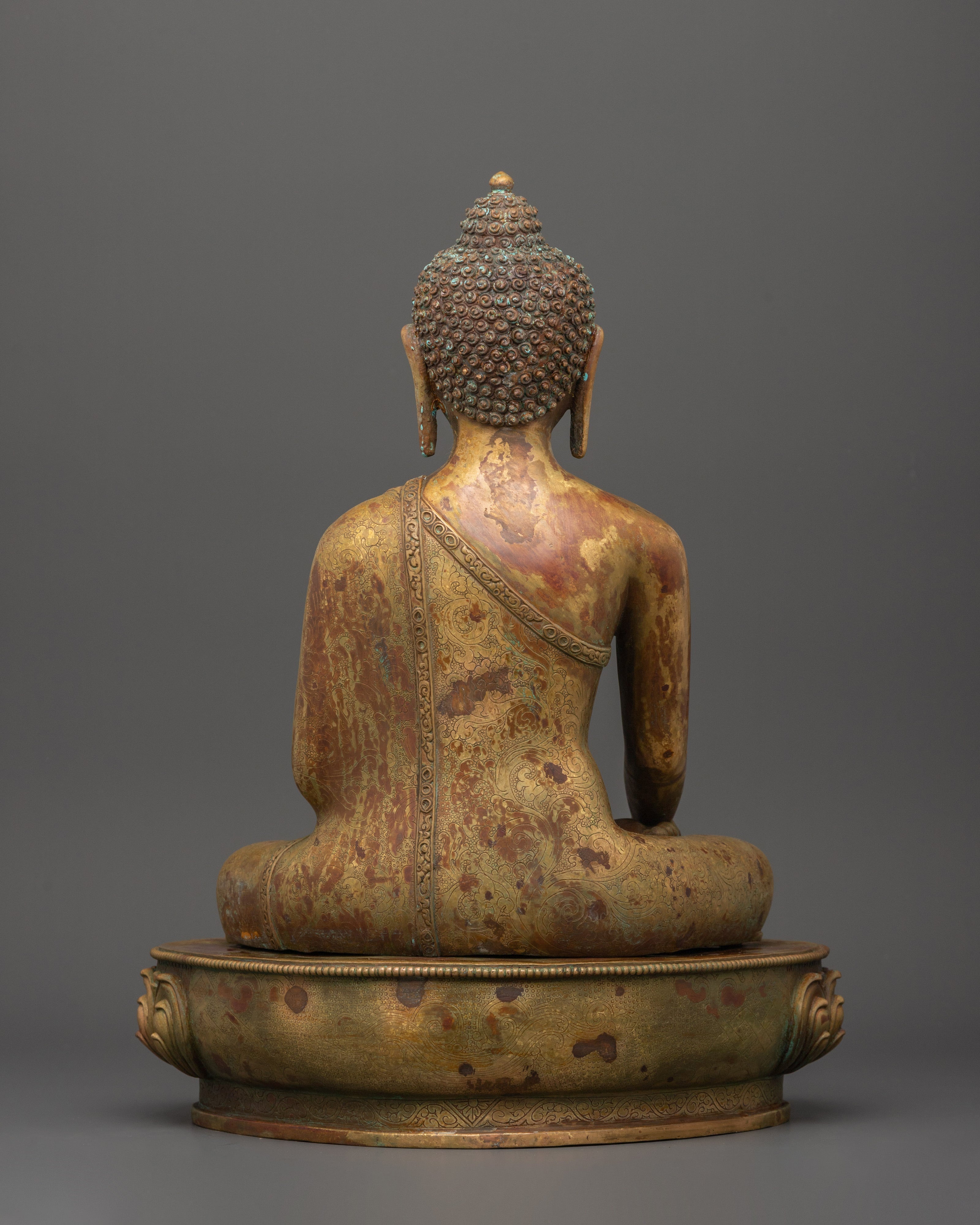 Tranquil Shakyamuni Buddha in Bhumisparsha Mudra | Gold-Plated Copper
