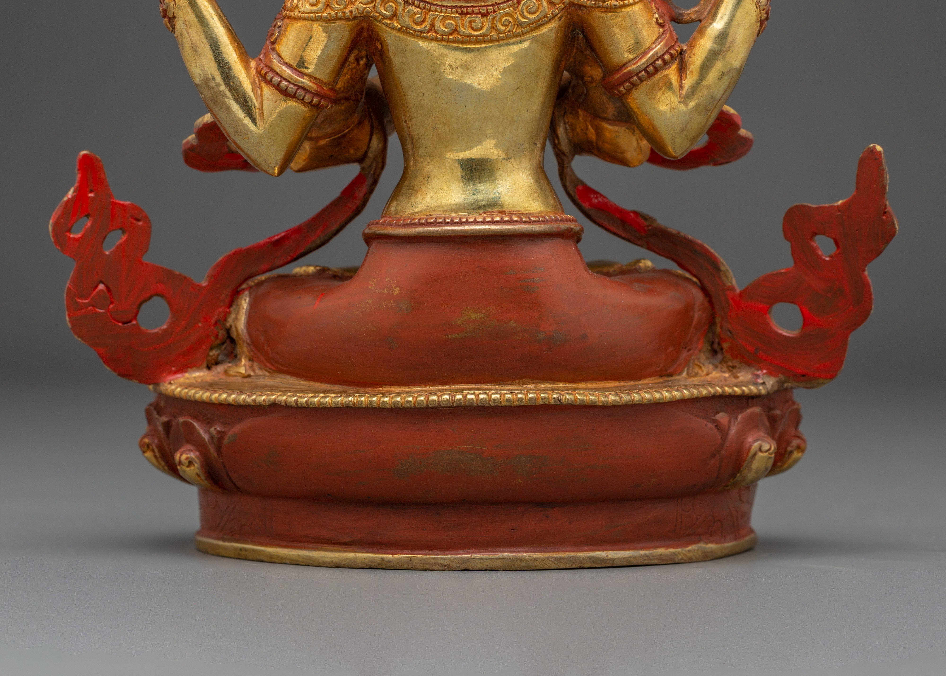 Sacred Statue of Bodhisattva Chenrezig | Copper & Gold Gilded with Acrylic Color