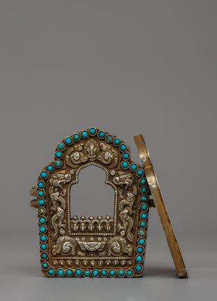 Silver Ghau Box with Turquoise | Sacred Buddhist Amulet of Positive Energy