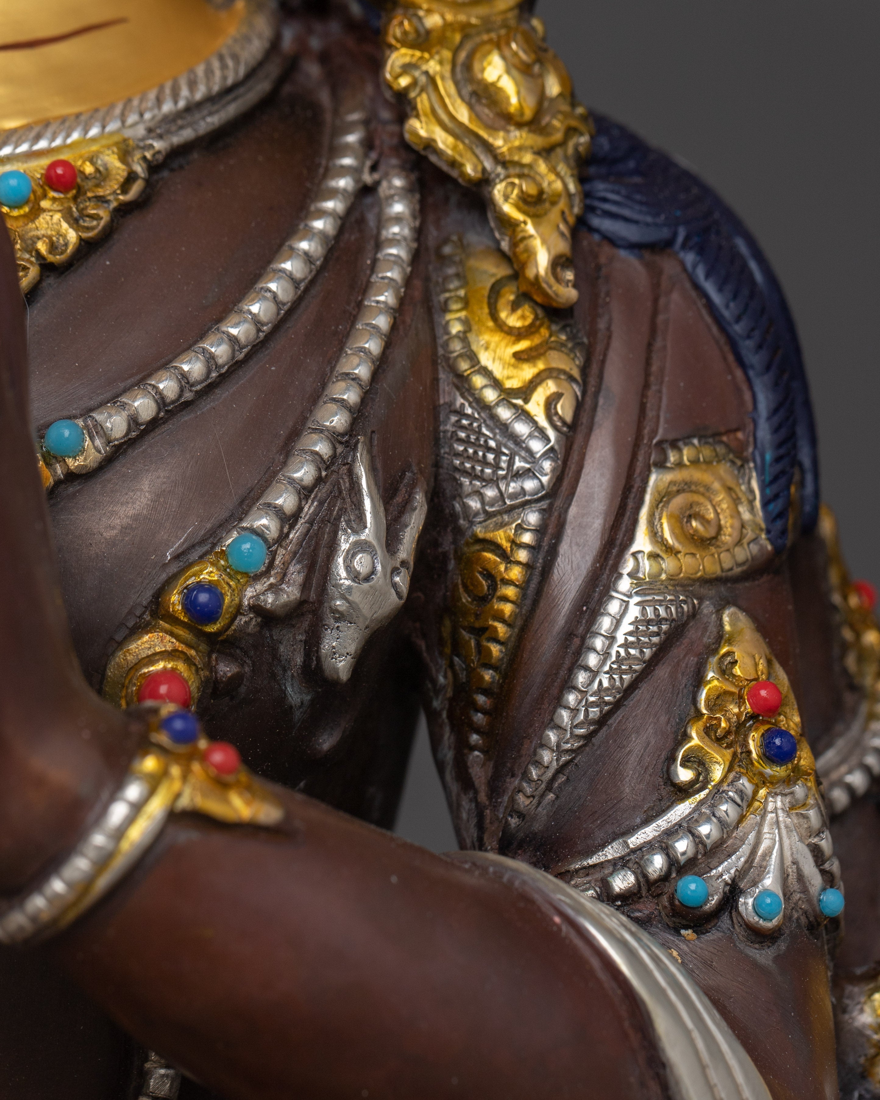 Handcrafted Four-Armed Chenrezig Statue | Oxidized Copper & Gold Plated Figurine