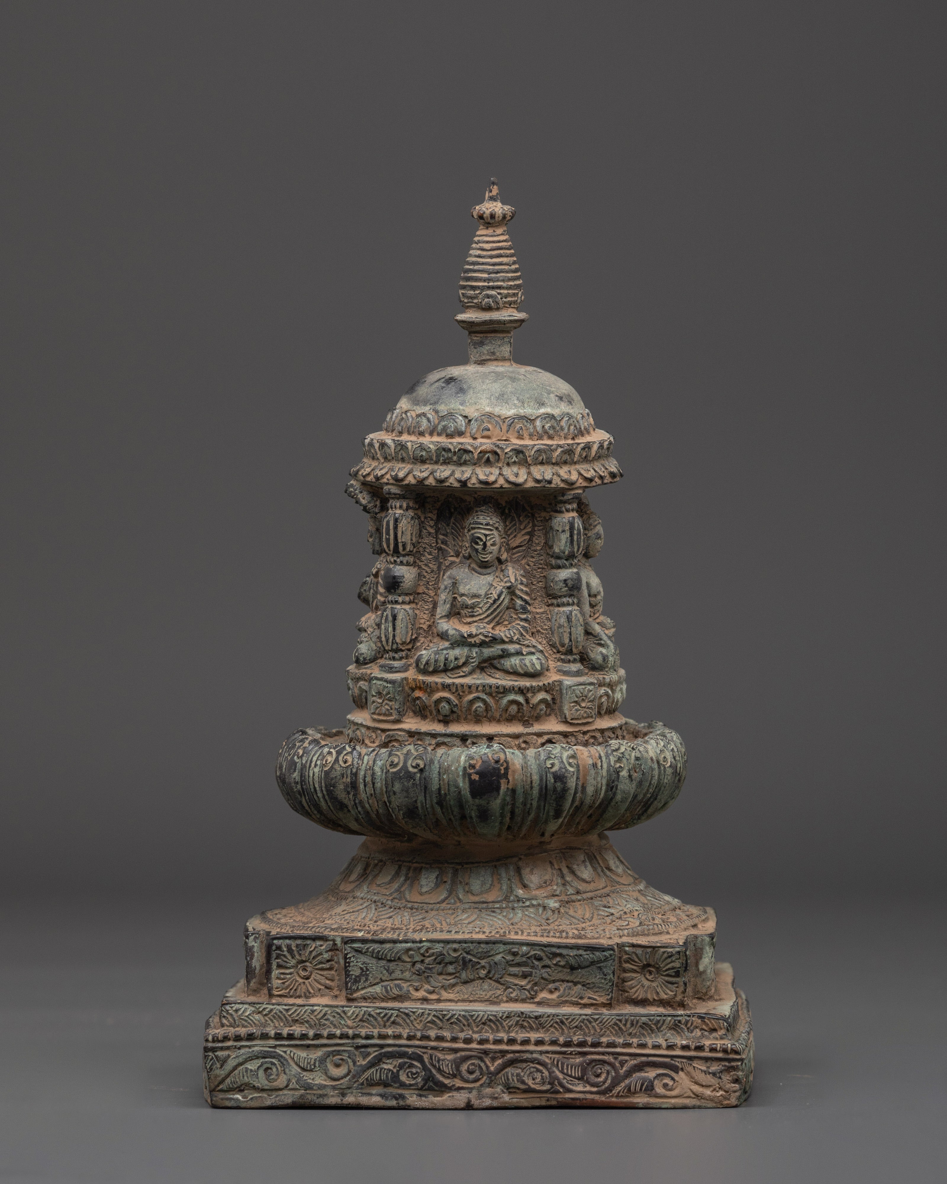 Handmade Ceremonial Buddhist Stupa | Copper Ritual Offering Sculpture for Meditation