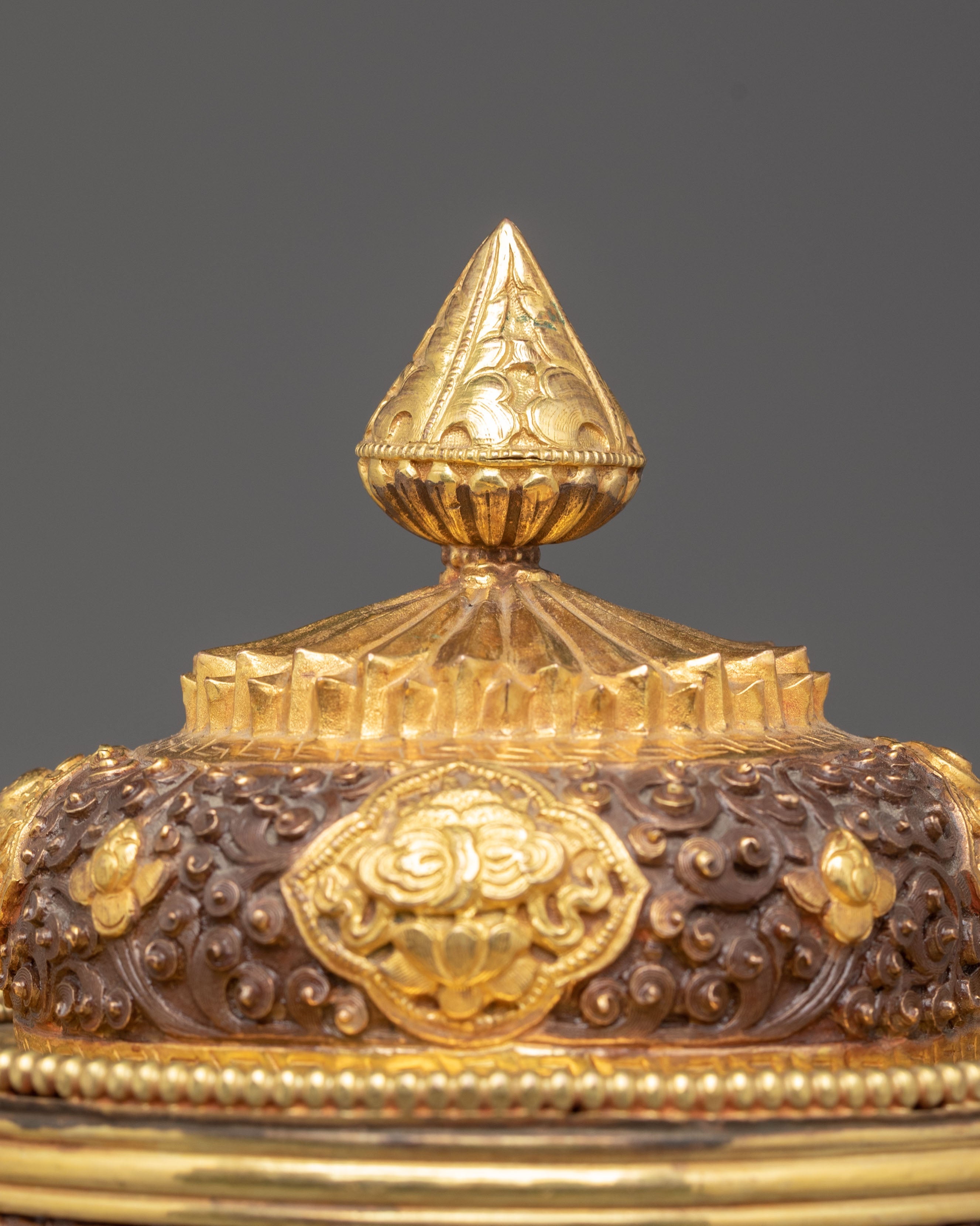 Handmade Traditional Dhupur Rice Pot | Copper Body with Gold Plated Design