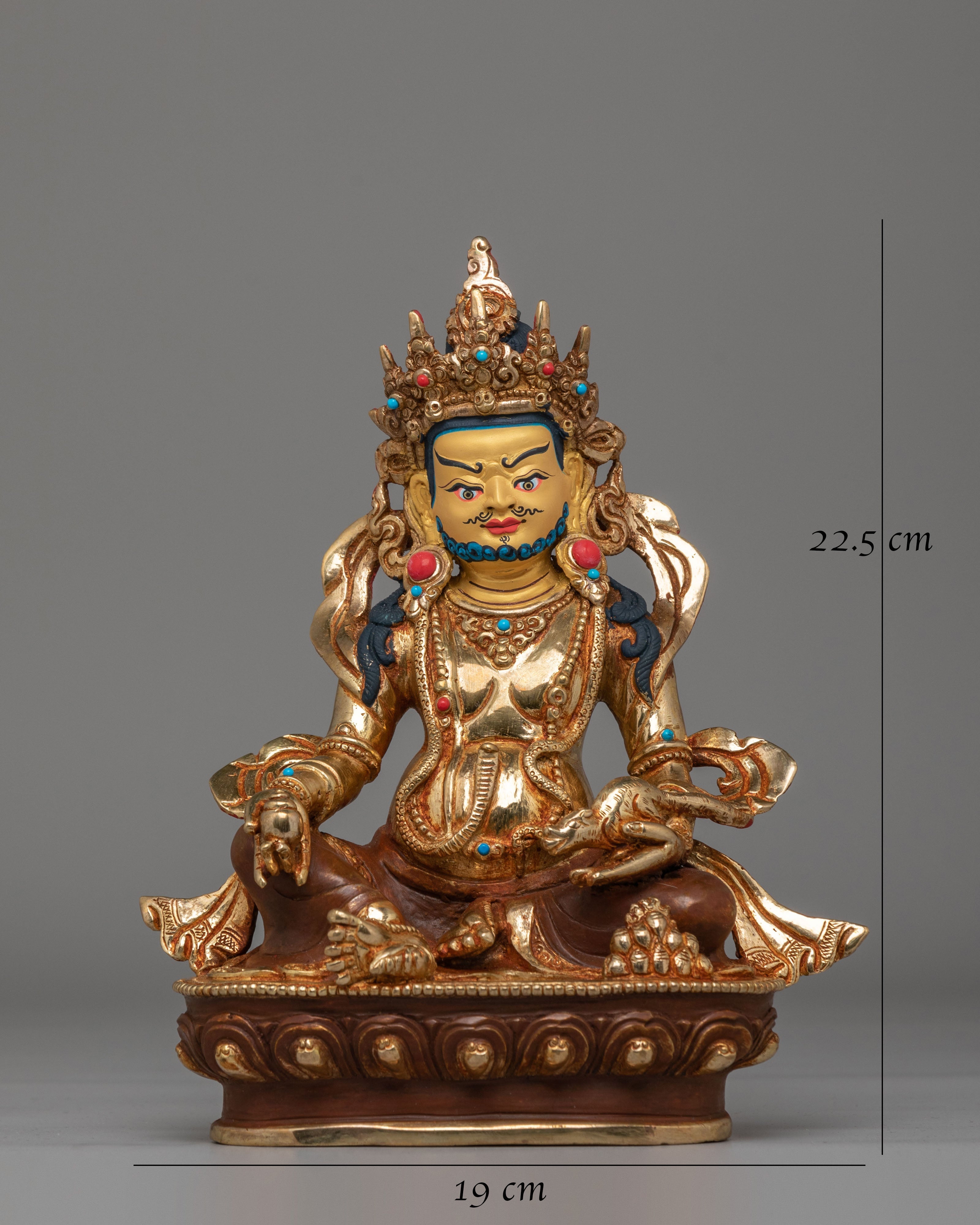 Handcrafted Dzambhala Altar Sculpture | 24K Gold Plated Tibetan Wealth Deity Statue