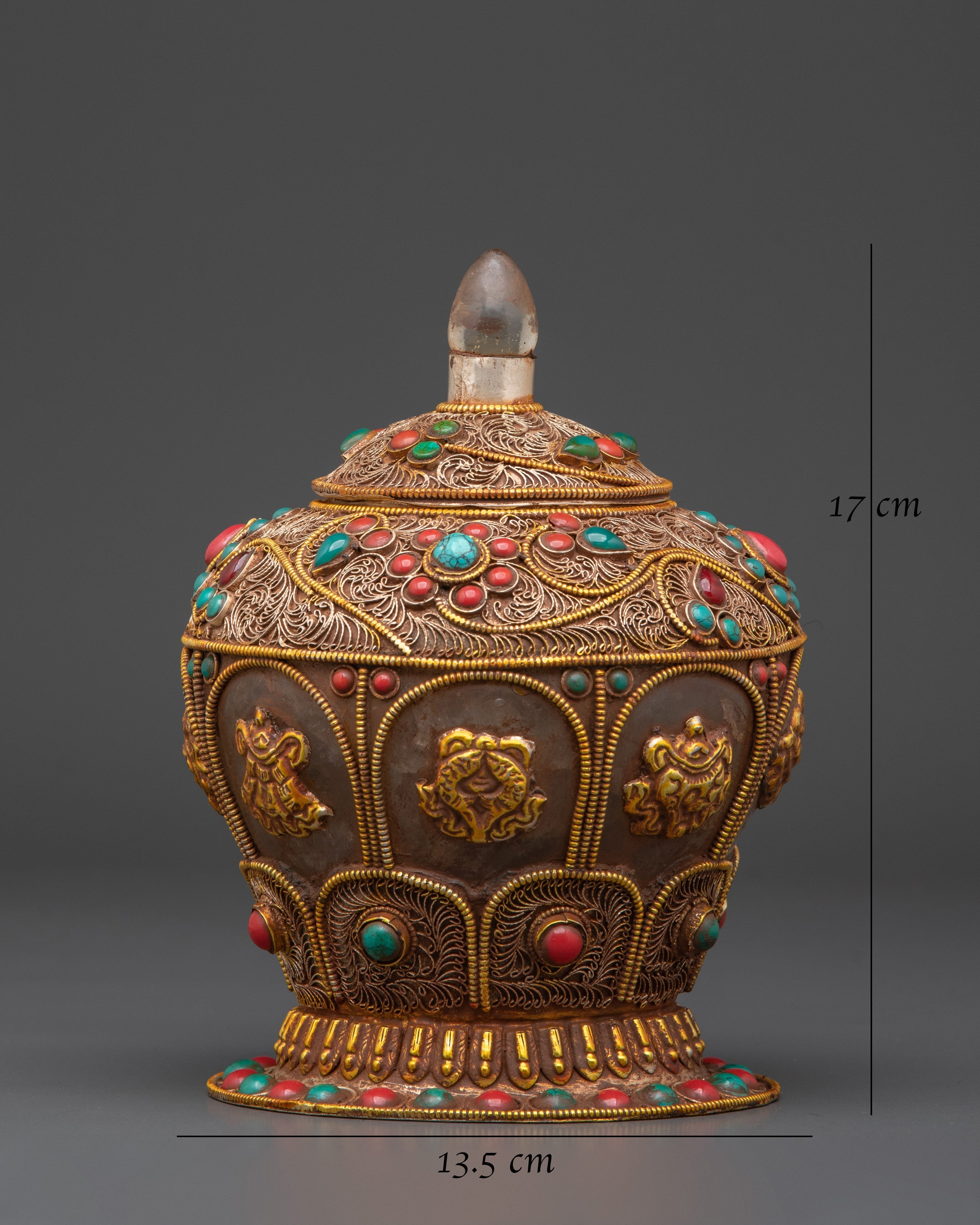 Decorative Rice Pot | Elegant Pot With Crystal, Copper, And Artificial Stones