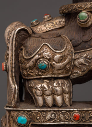 Tibetan Snow Lion Statue Set | Spiritual Decor with Antique Finish