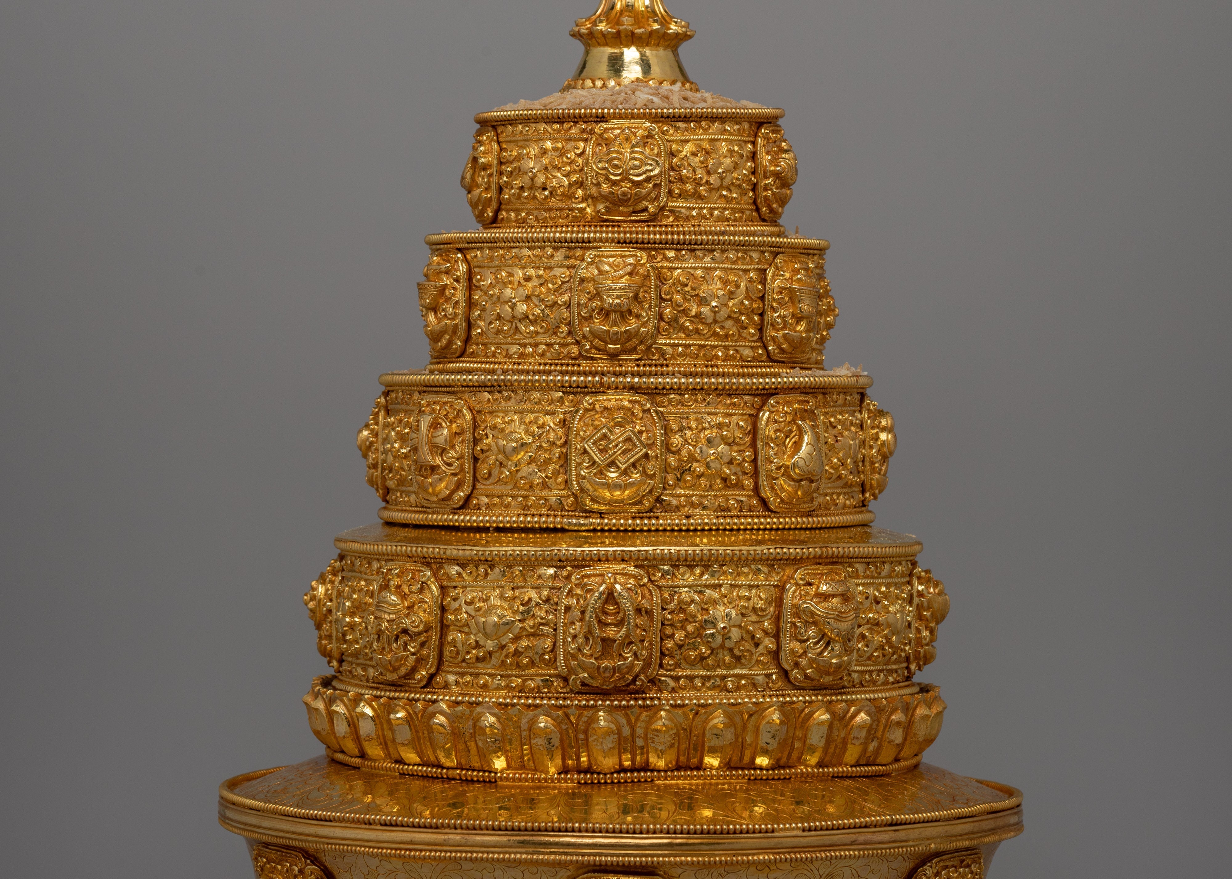Gold-plated Stupa With a Copper Made | Spiritual Artifact, Sacred Meditation Symbol