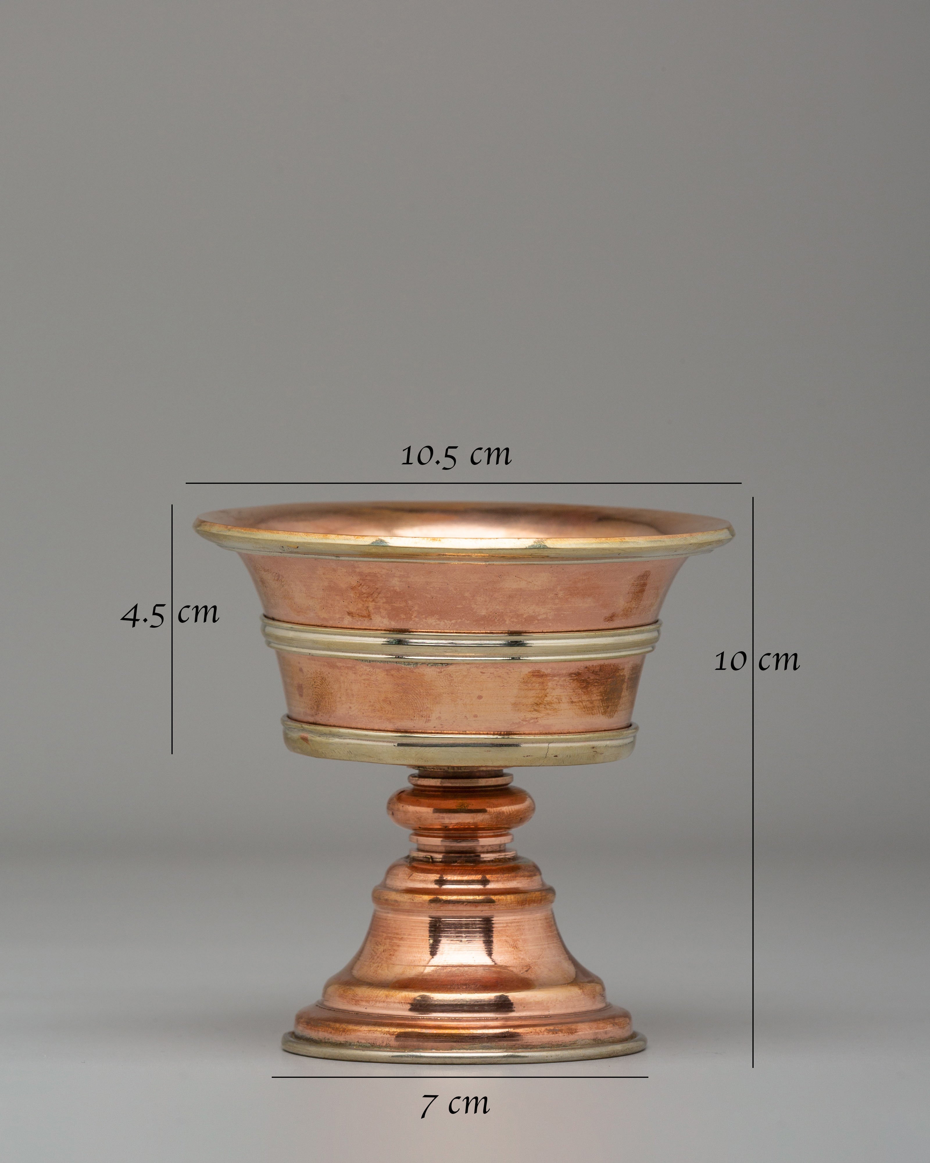 Tibetan Butter Lamp for Altar | Copper and White Metal Altar Offering Lamp