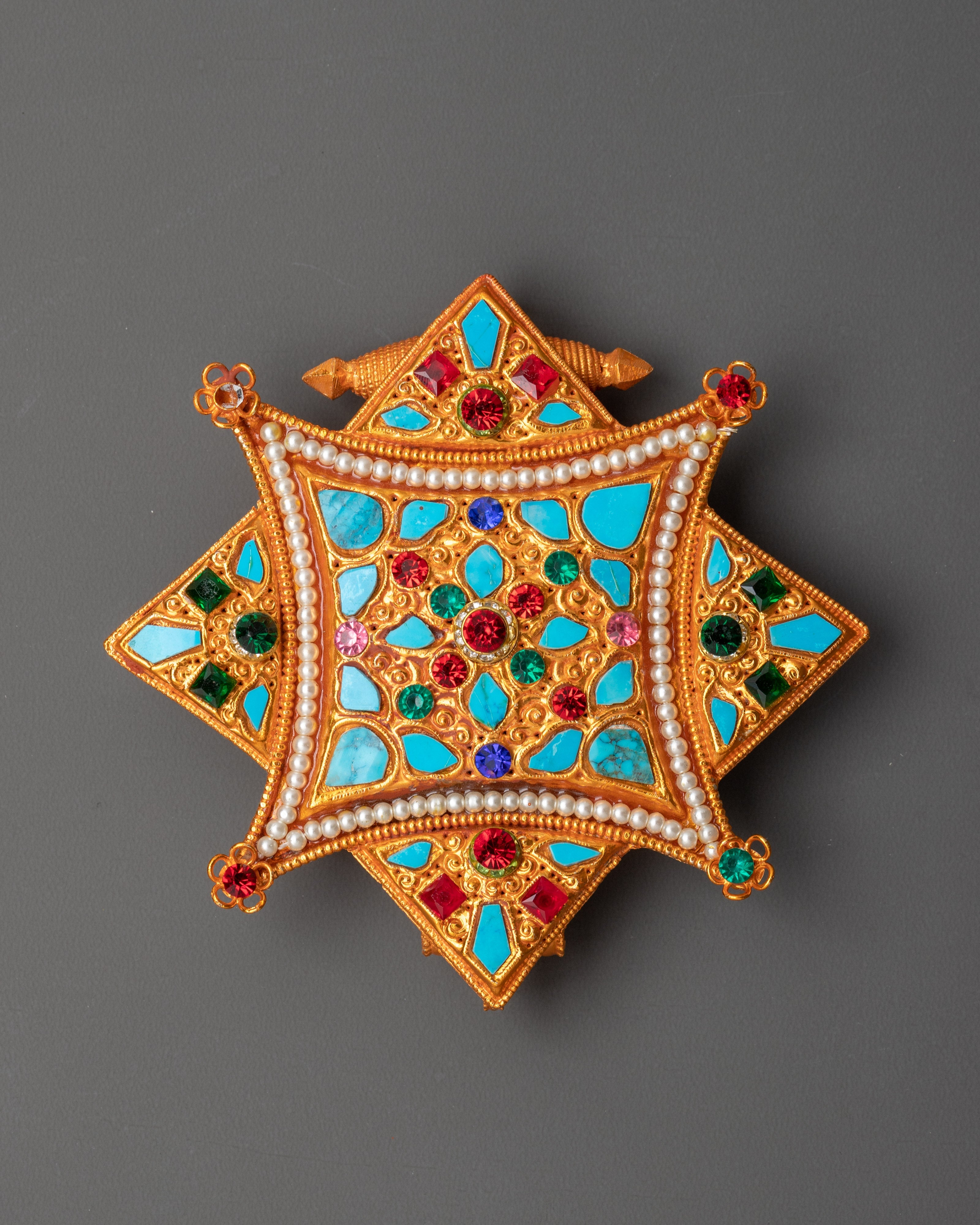 Star-Shaped Tibetan Ghau Box Locket | Gold Plated Amulet Pendant