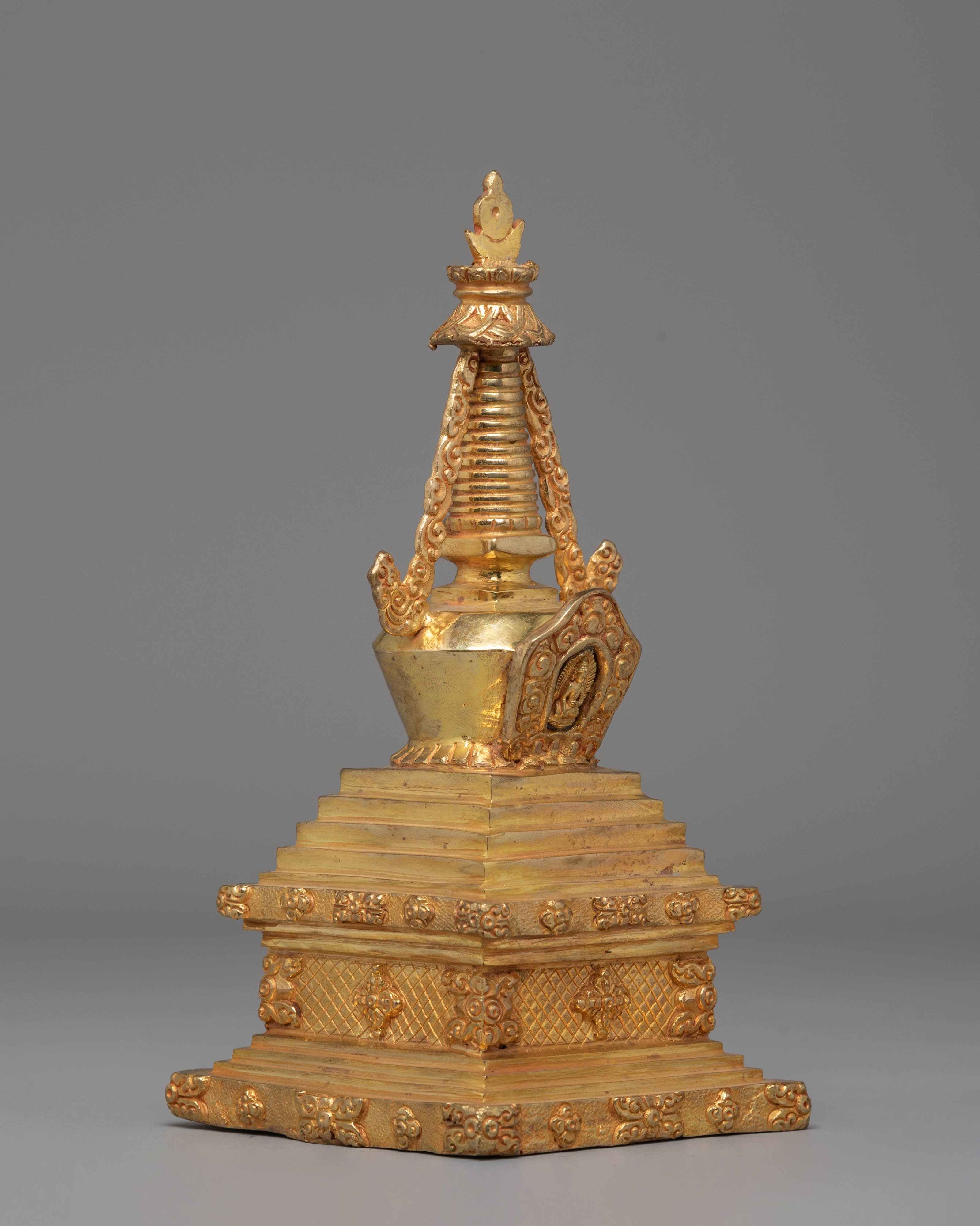 Handcrafted Gold-Plated Stupa Statue | Tibetan Ritual Stupa