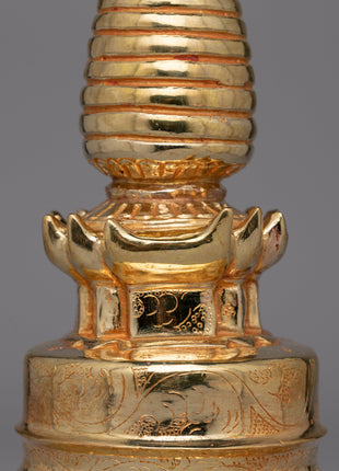 Handmade Gold-Plated Tibetan Stupa | Sacred Artifact for Buddhist Altars and Home Decor