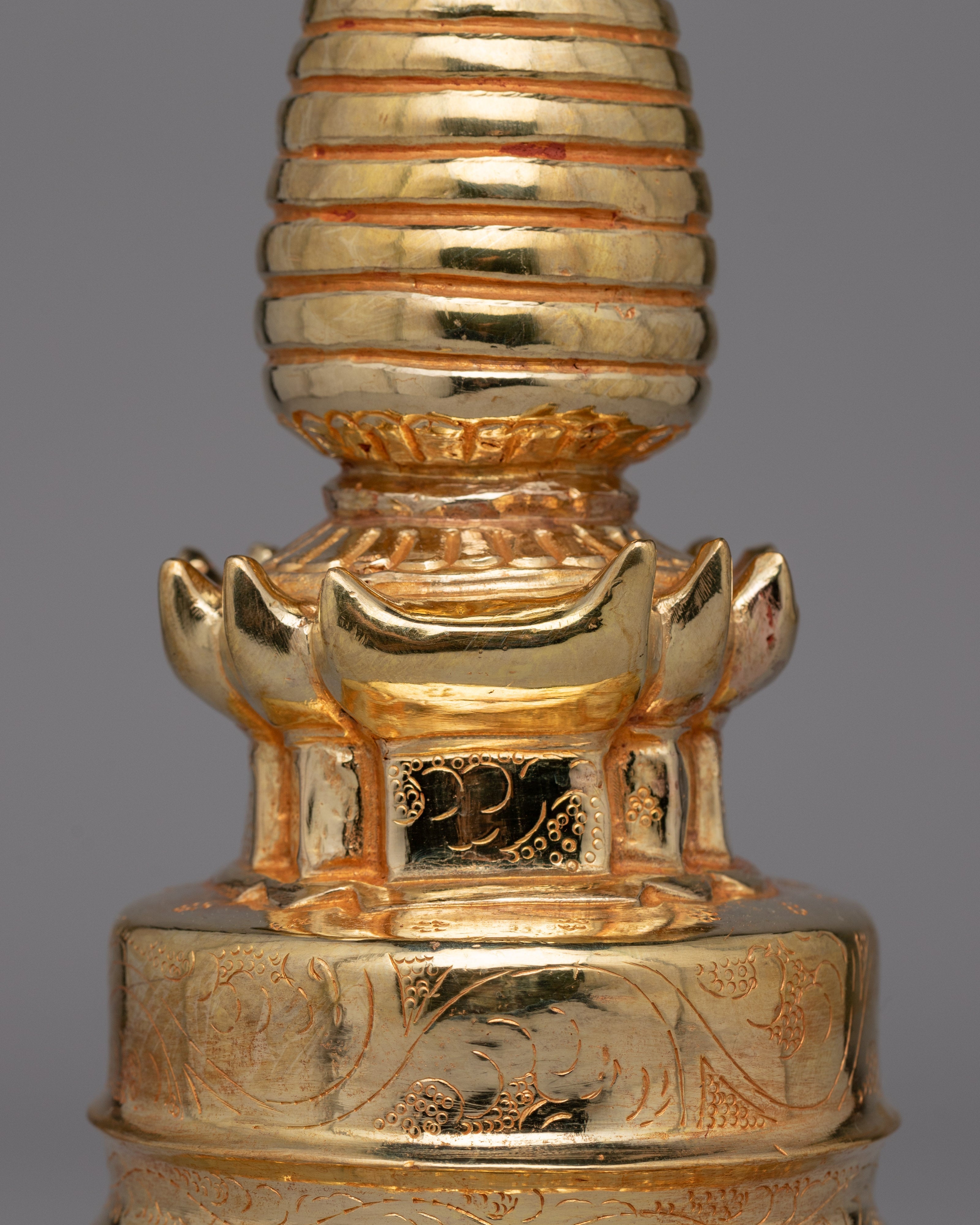 Handmade Gold-Plated Tibetan Stupa | Sacred Artifact for Buddhist Altars and Home Decor
