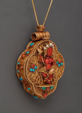 Gold plated Tibetan Ghau Box Locket | Sacred Buddhist Amulet