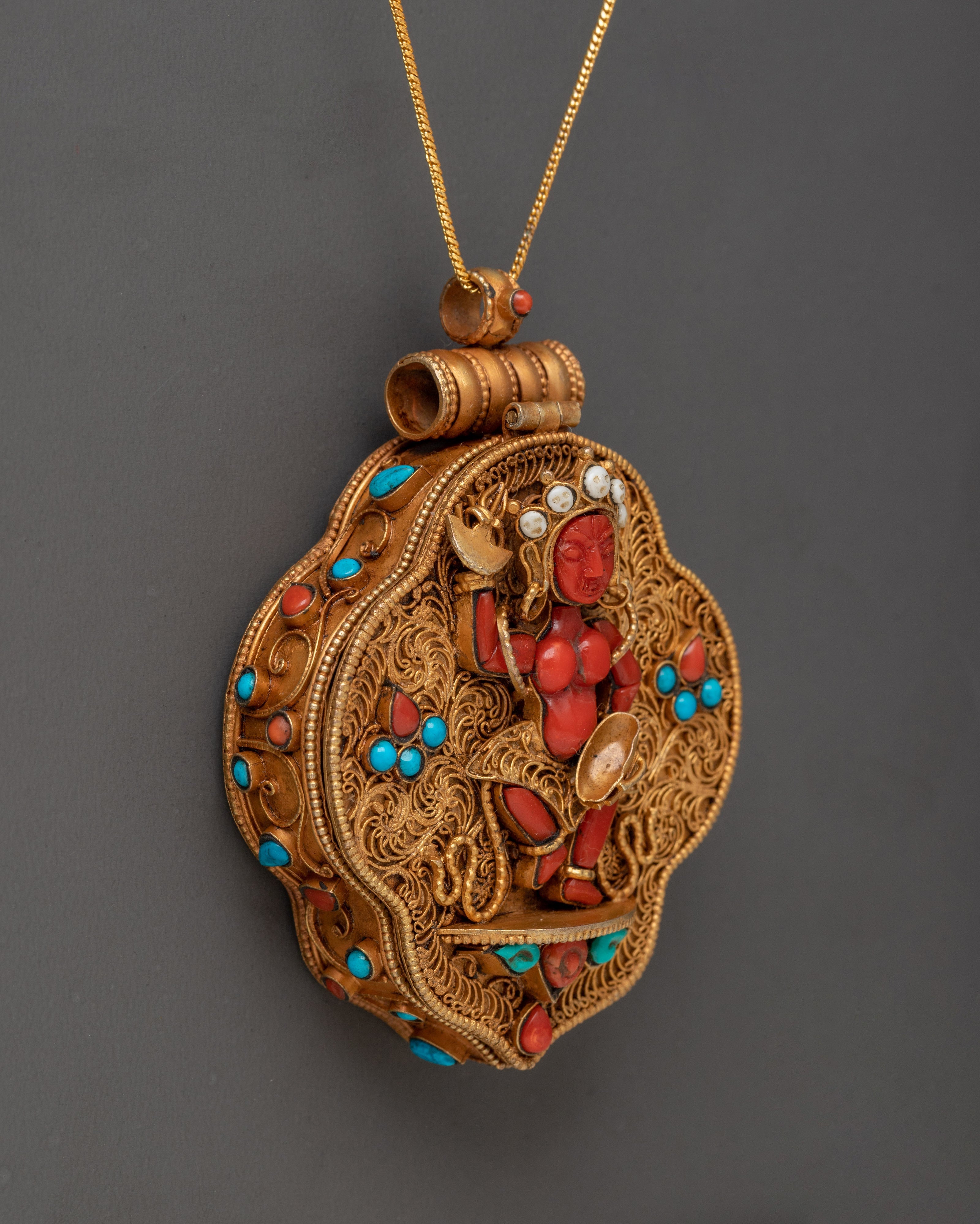 Gold plated Tibetan Ghau Box Locket | Sacred Buddhist Amulet