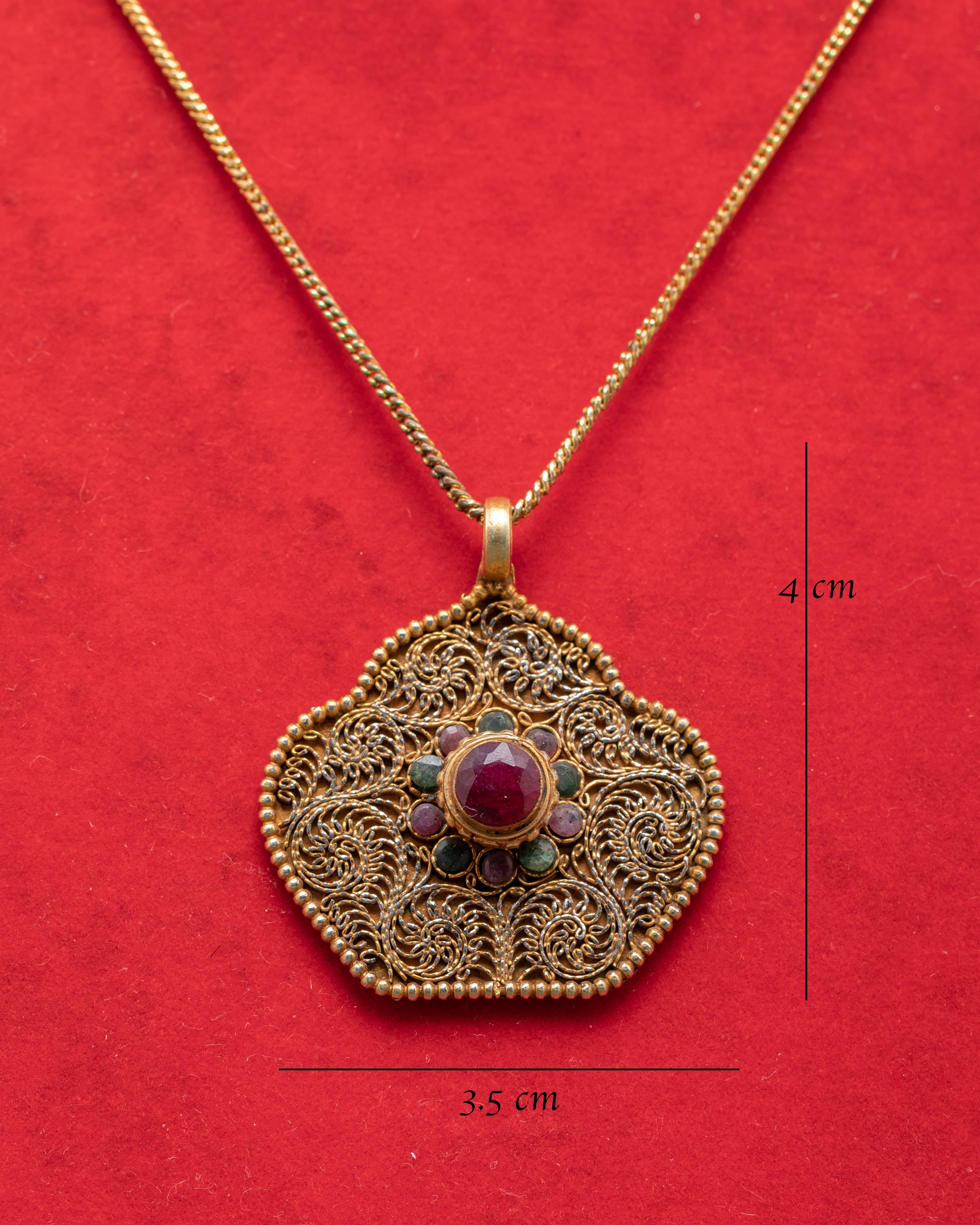 Handcrafted Ruby Pendant | Traditional Gold Plated Silver Jewelry