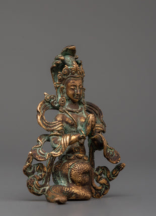 Naga Kanya Buddhist Sculpture of Serpent Goddess | Copper with Antique Finishing