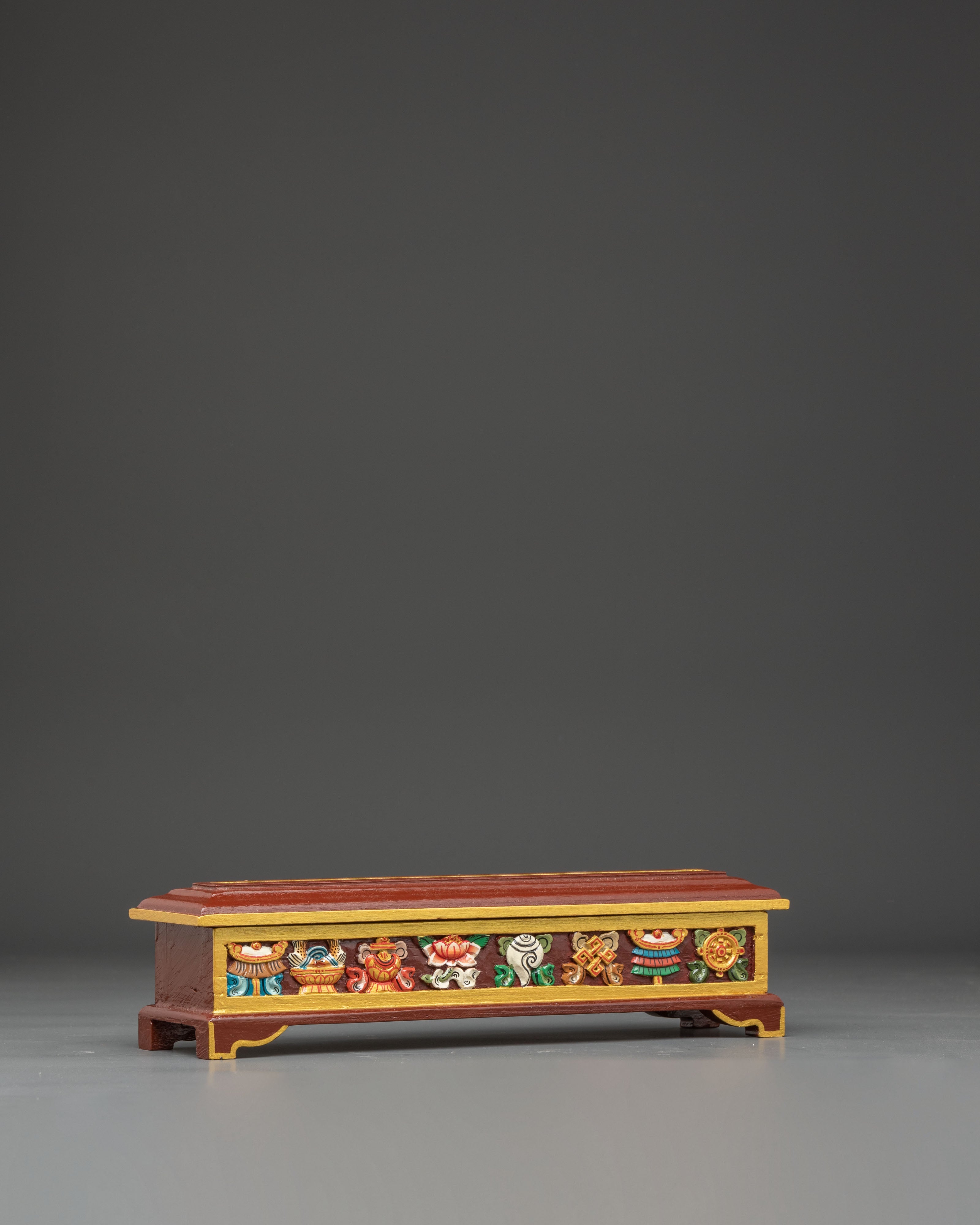 Traditional Wooden Incense Burner with 8 Auspicious Symbols
