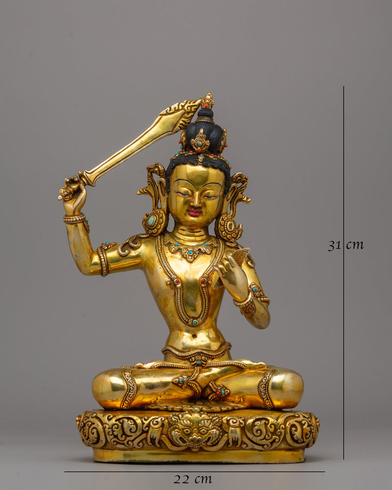 Manjushri Statue Gold-Plated | Buddhist Deity of Wisdom