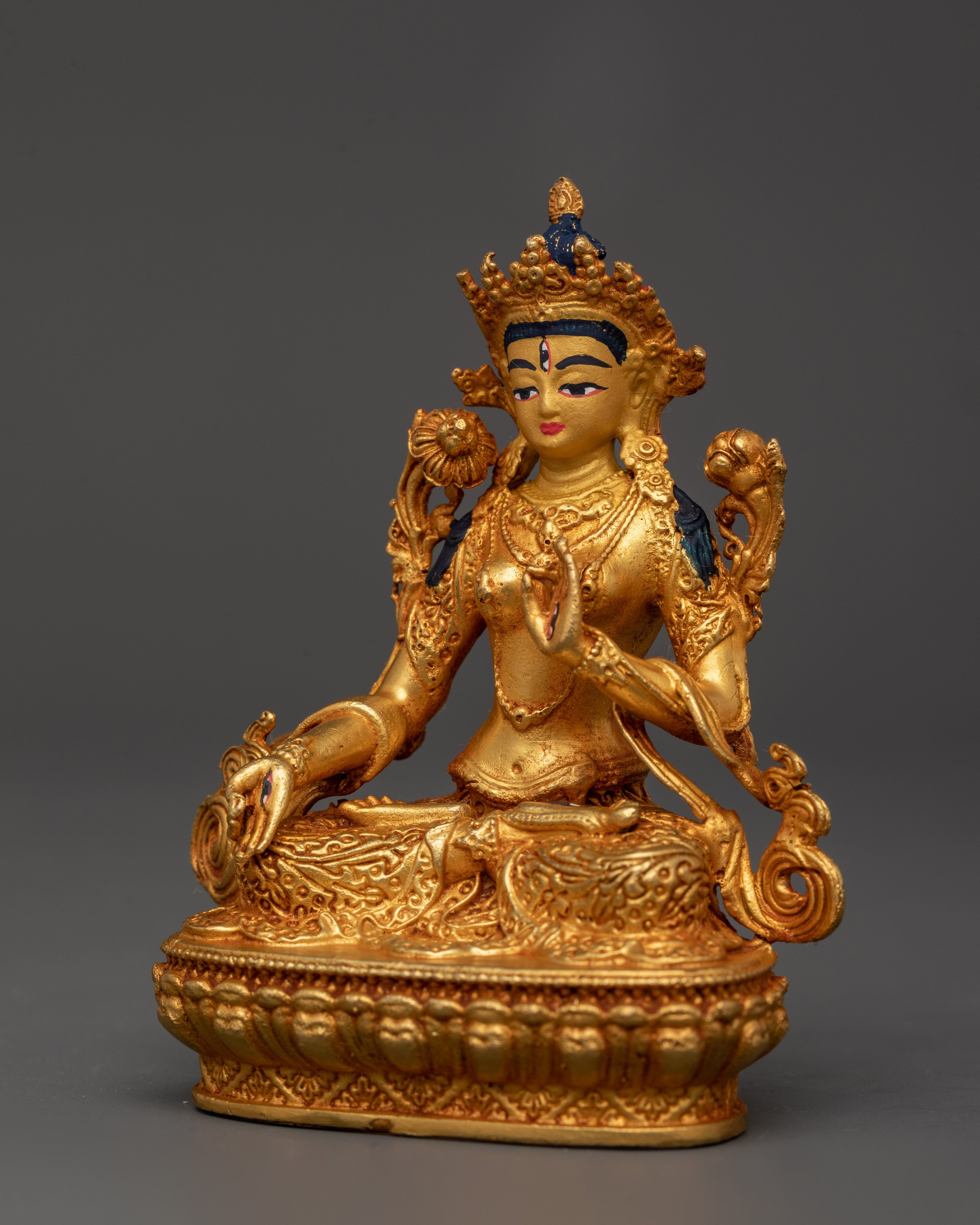 Graceful White Tara Goddess Statue | Handcrafted Gold-Plated Copper