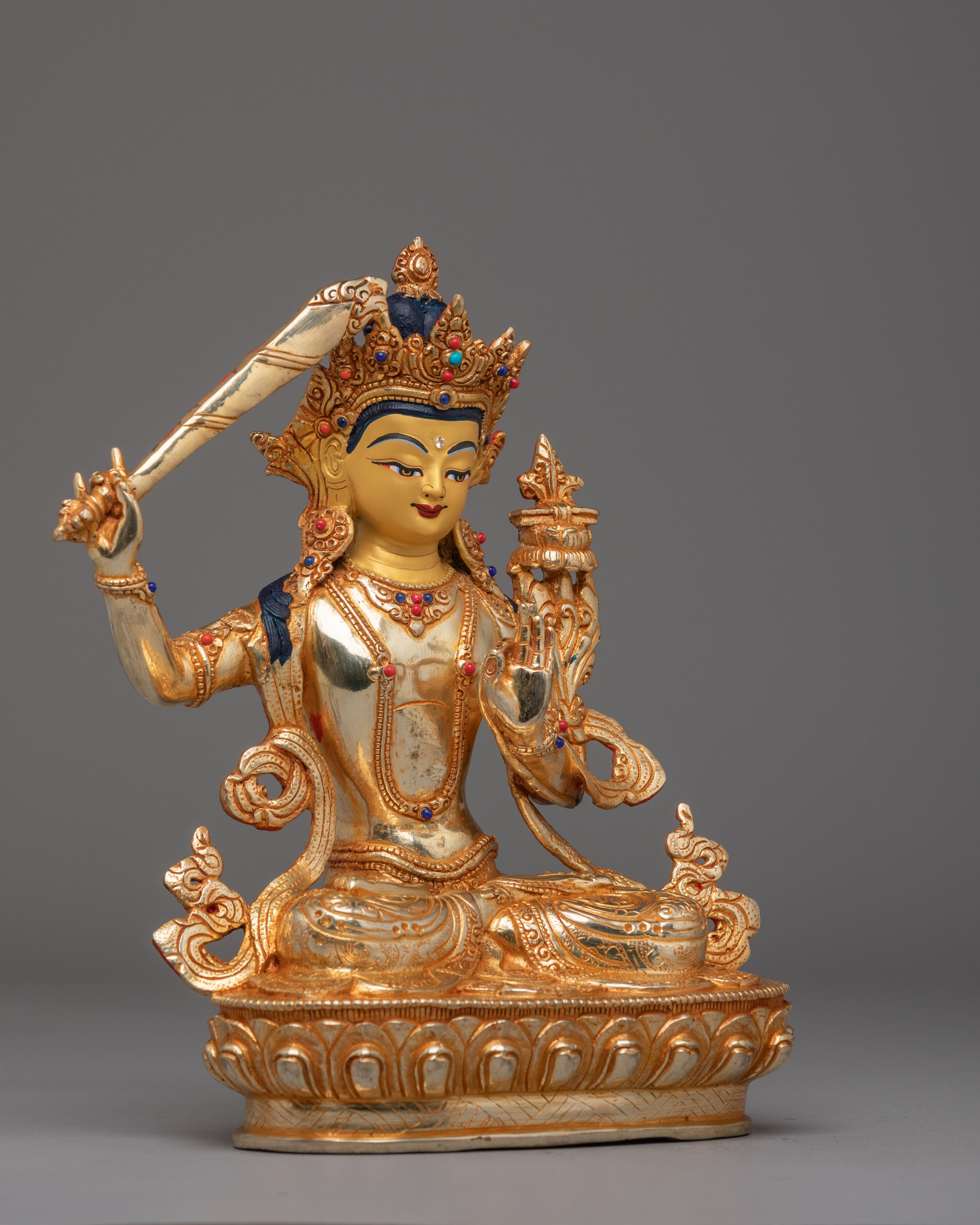 Sacred Flaming Sword Manjushri Statue | Buddhist Wisdom Deity