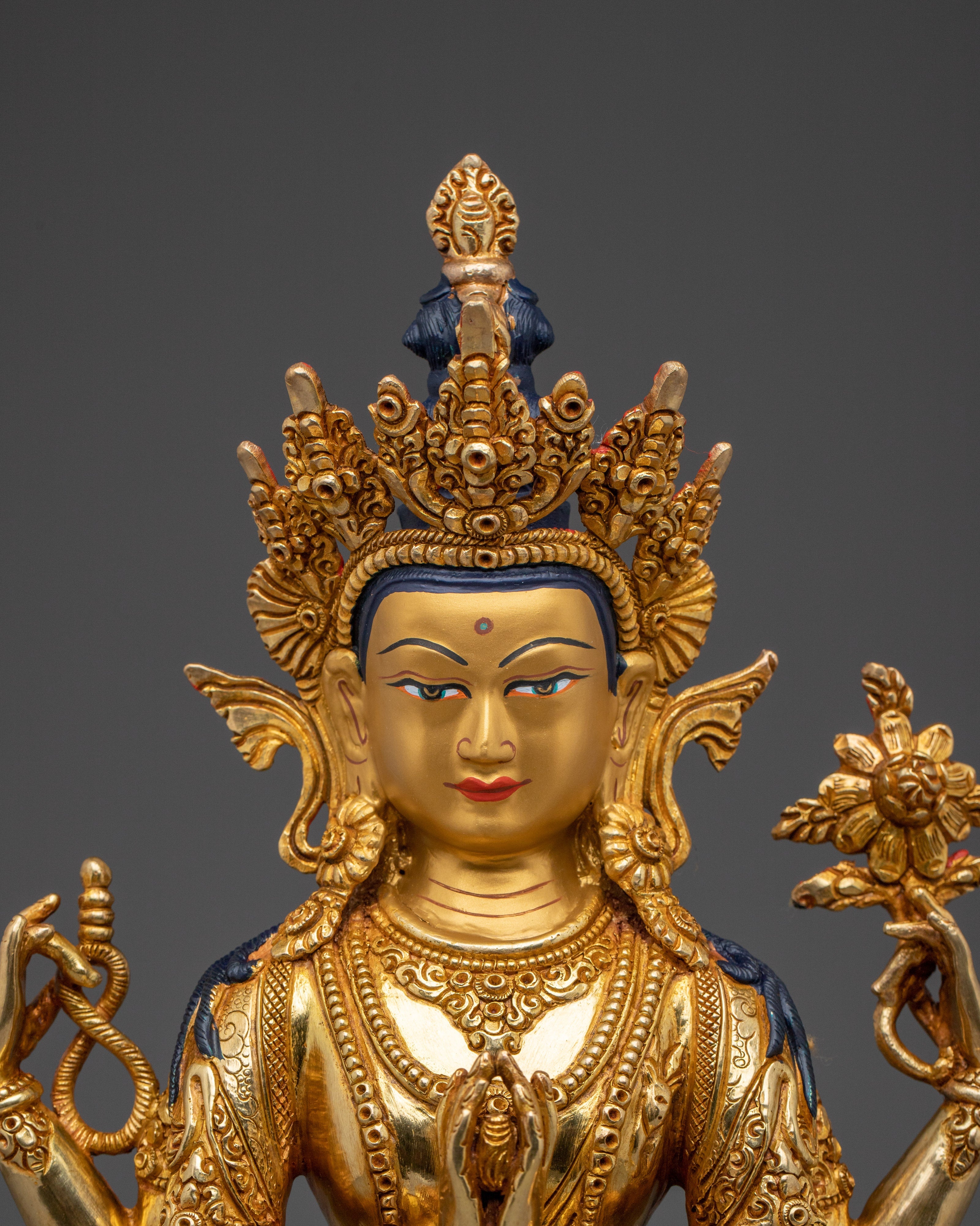 Religious Figurine of Chenrezig | Four-Armed Avalokiteshvara Art