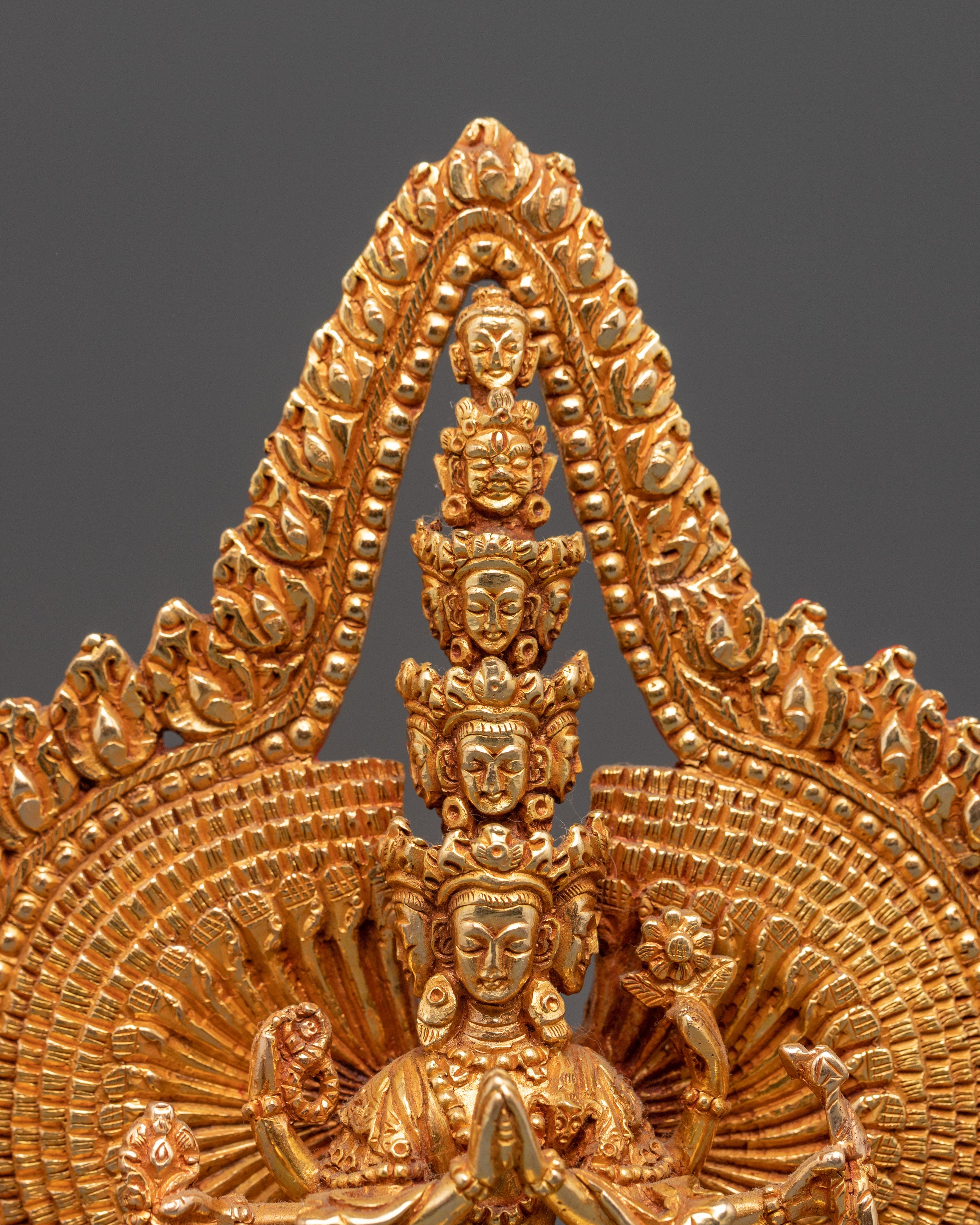 Thousand Armed Chenrezig Copper Statue | Gold Plated Avalokiteshvara