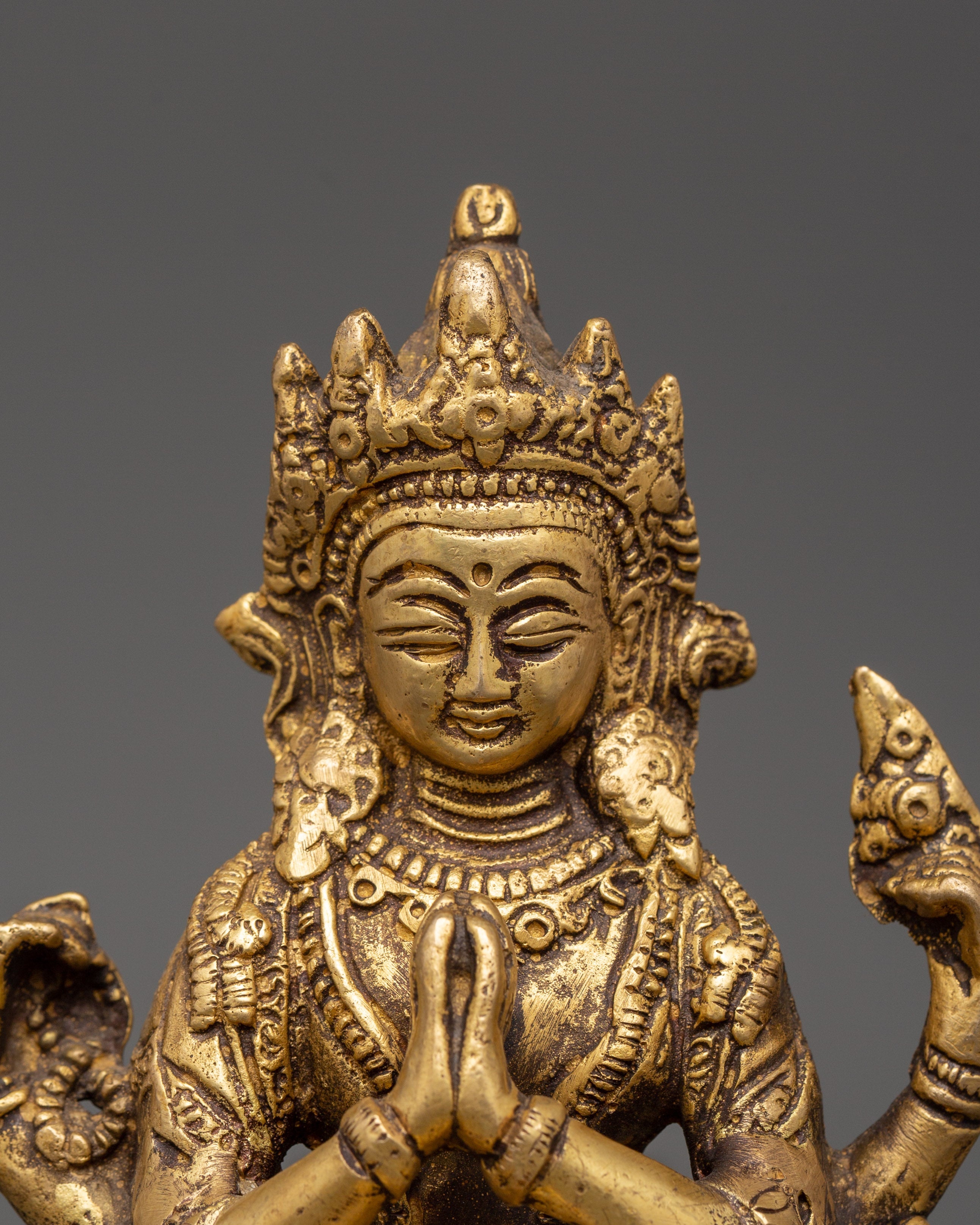 Handcrafted Brass Chenresig Statue | Tibetan Buddha of Compassion