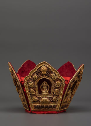 Oxidized Copper Tibetan Crown with 5 Dhyani Buddhas 