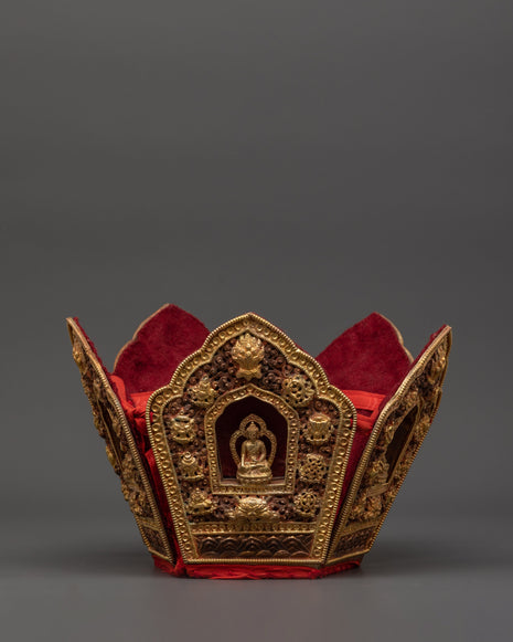 Oxidized Copper Tibetan Crown with 5 Dhyani Buddhas 