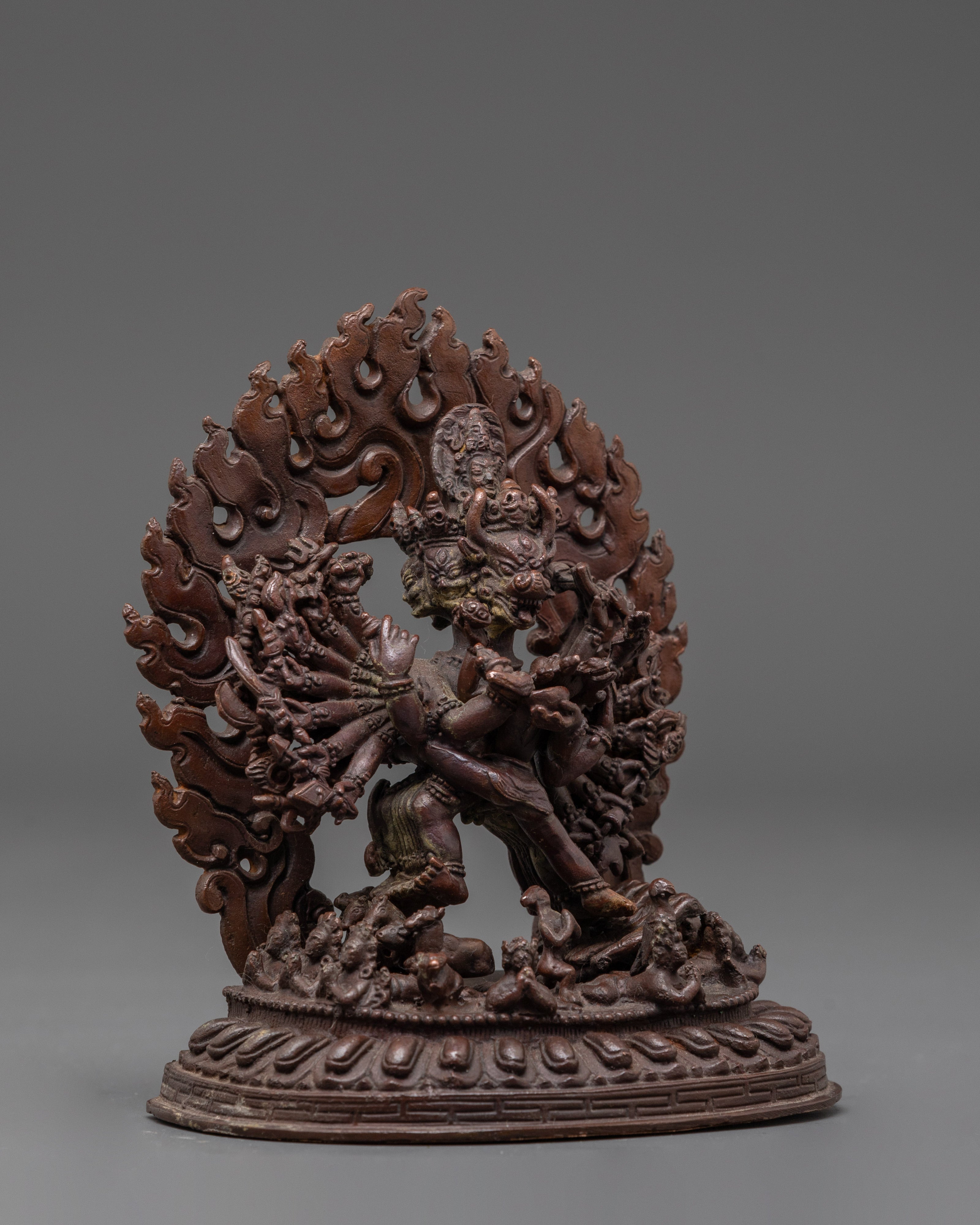 Oxidized Copper Yamantaka wth Consort Statue | Symbol of Fearlessness and Wisdom