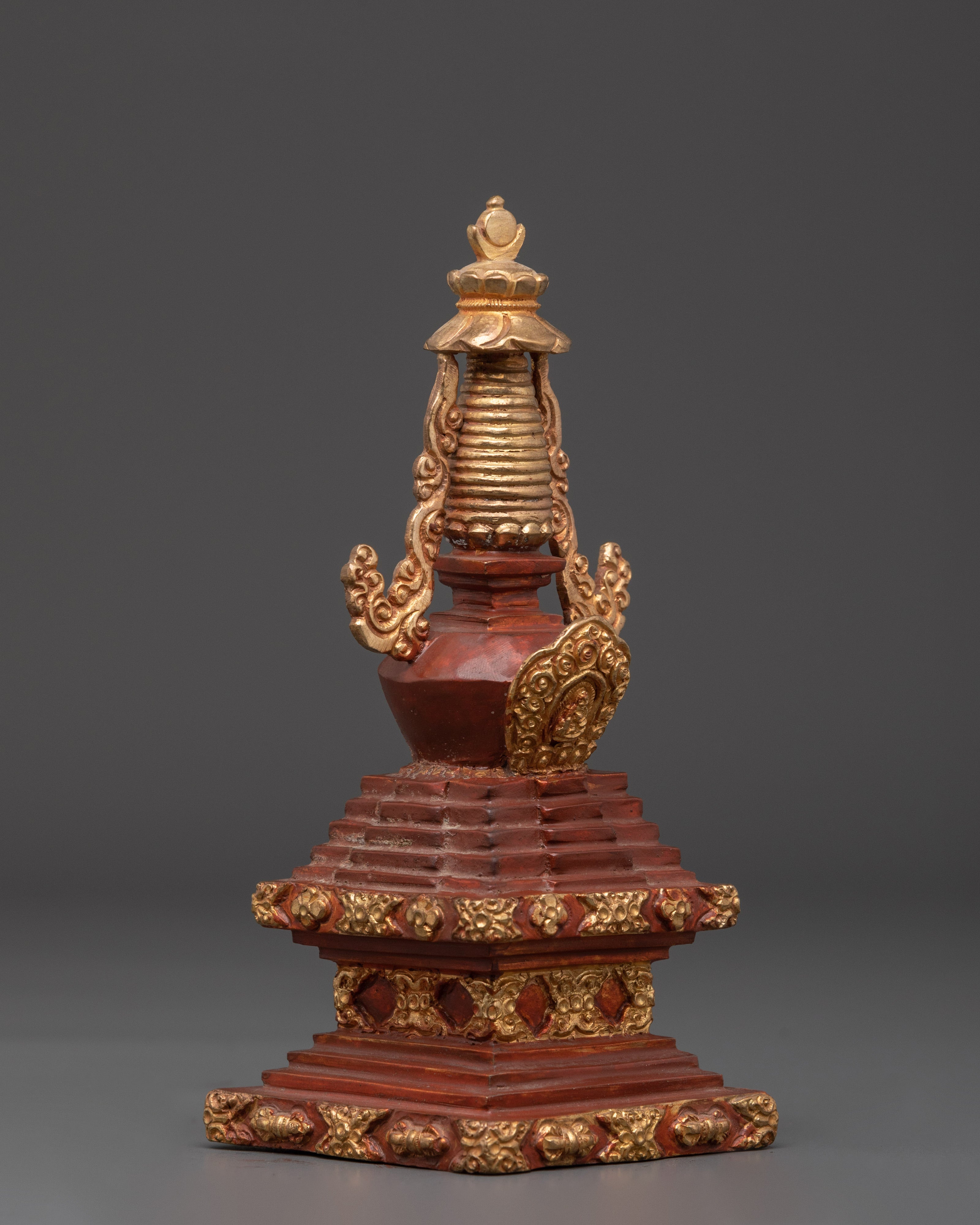 Gold-Plated Copper Stupa With Statue | Sacred Stupa for Shrine, Altar