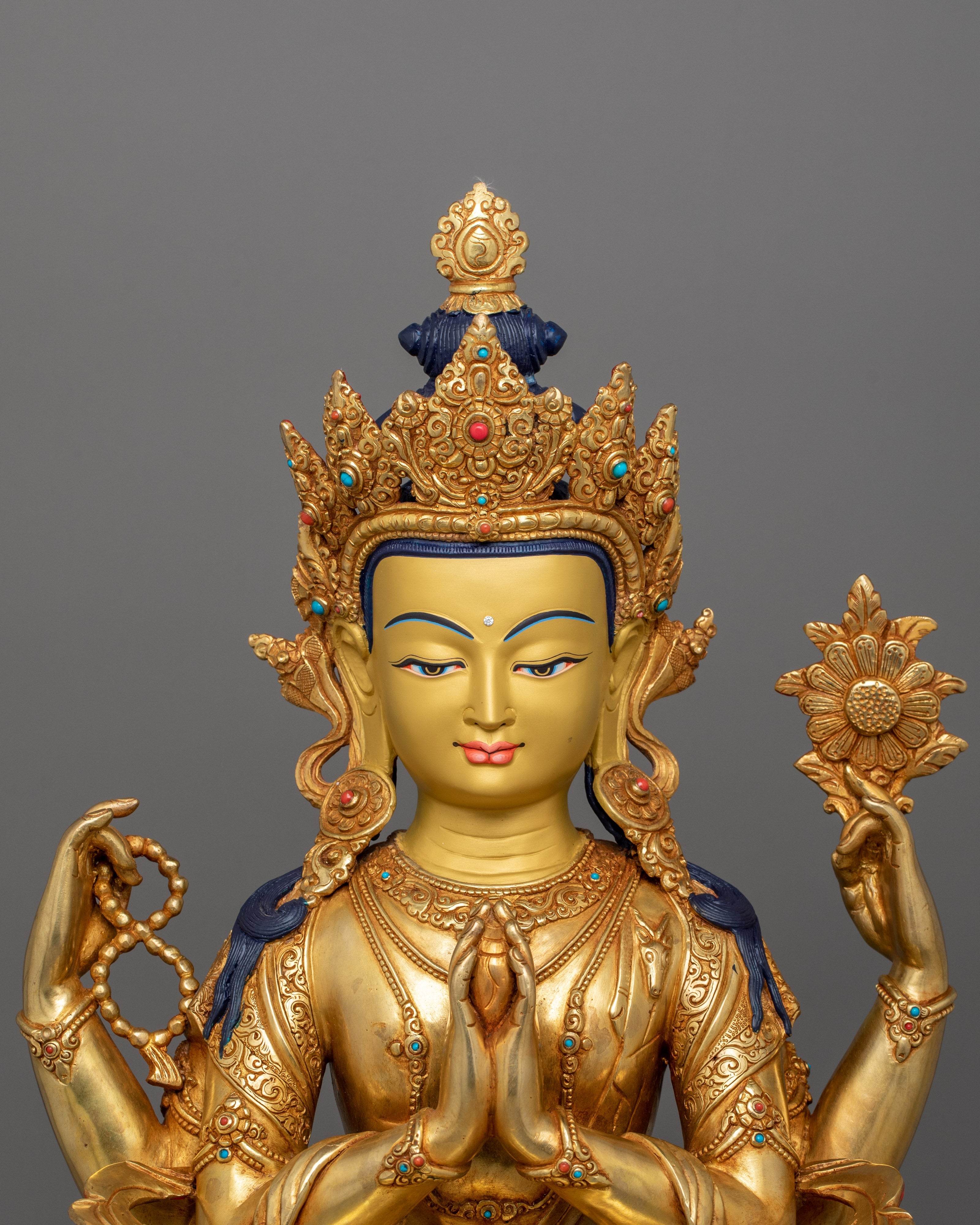 Four Armed Handcrafted Chenrezig Statue | Bodhisattva Deity of Compassion