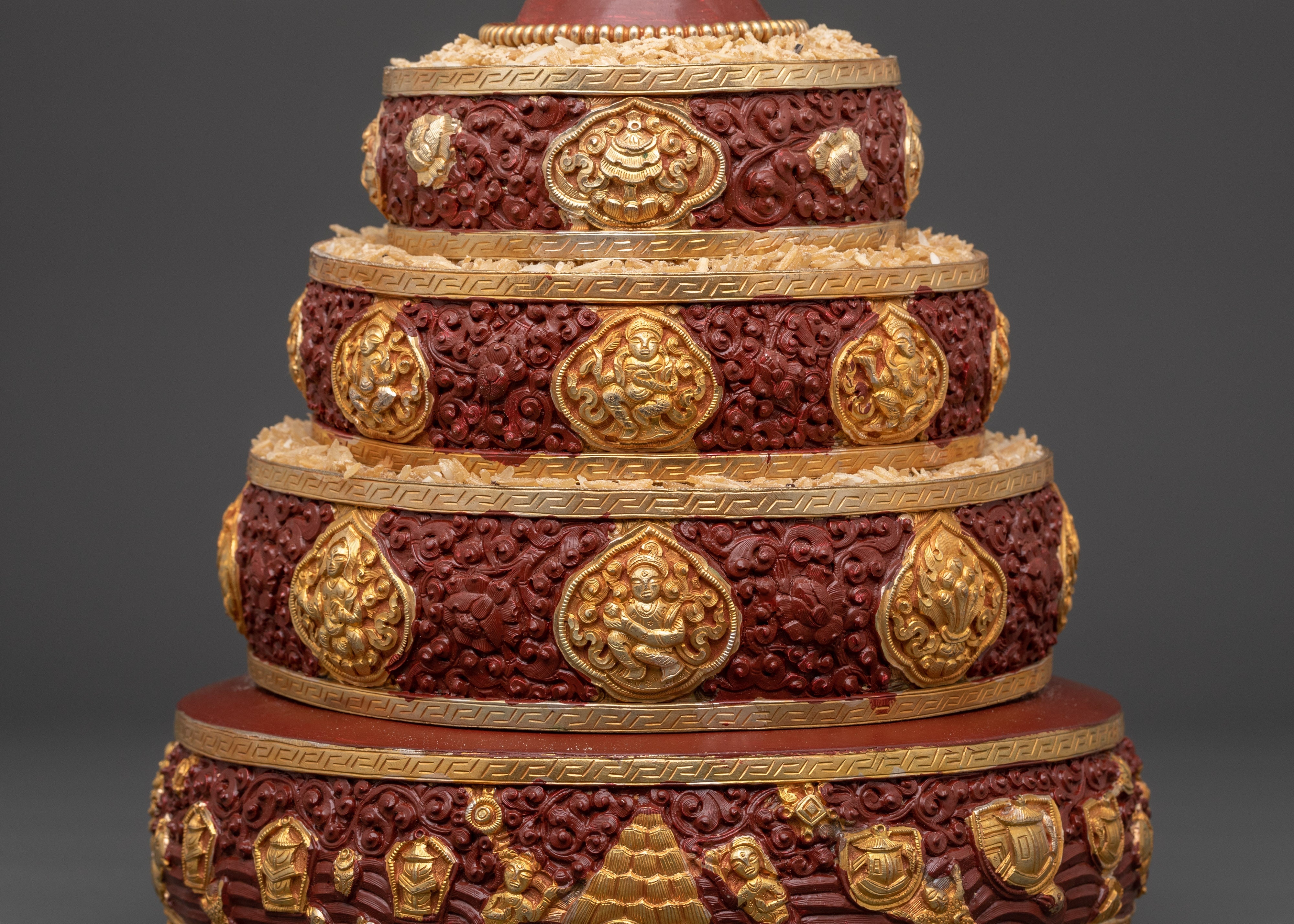Mandala For Offering |  Copper with Gold Plating & Coral Stones