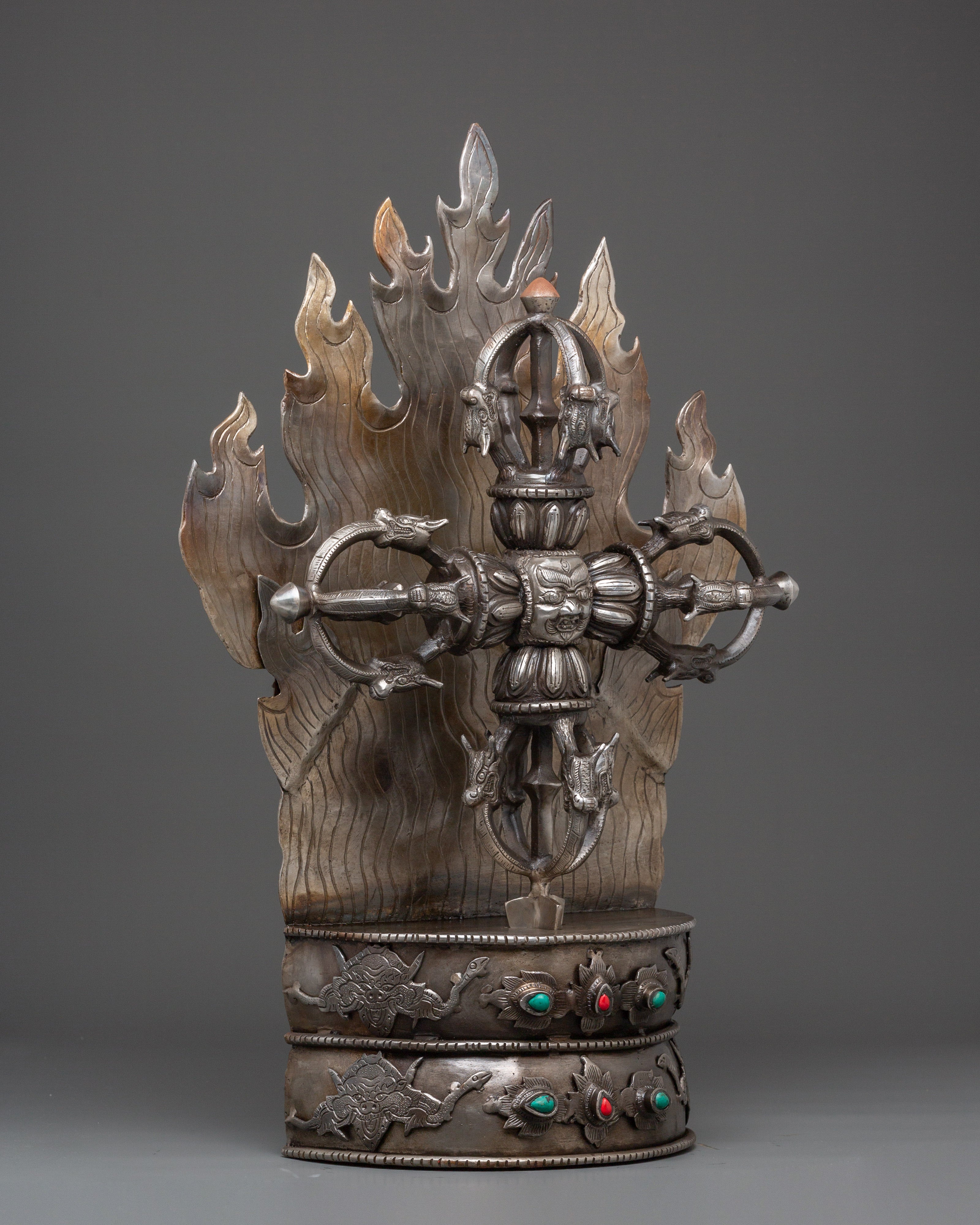 Sacred Tibetan Bishwo Vajra | Powerful Ironwork with Turquoise & Coral Stones