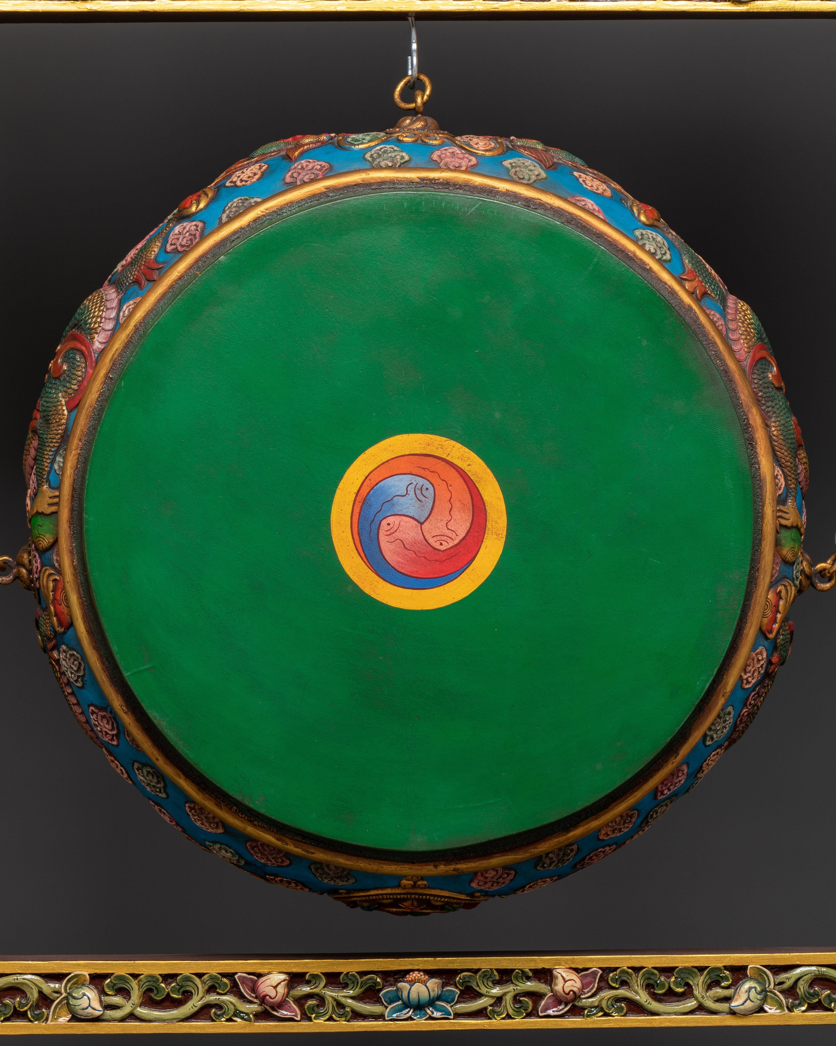 Traditional Tibetan Drum | Handmade Himalayan Drum with Dragon Motif