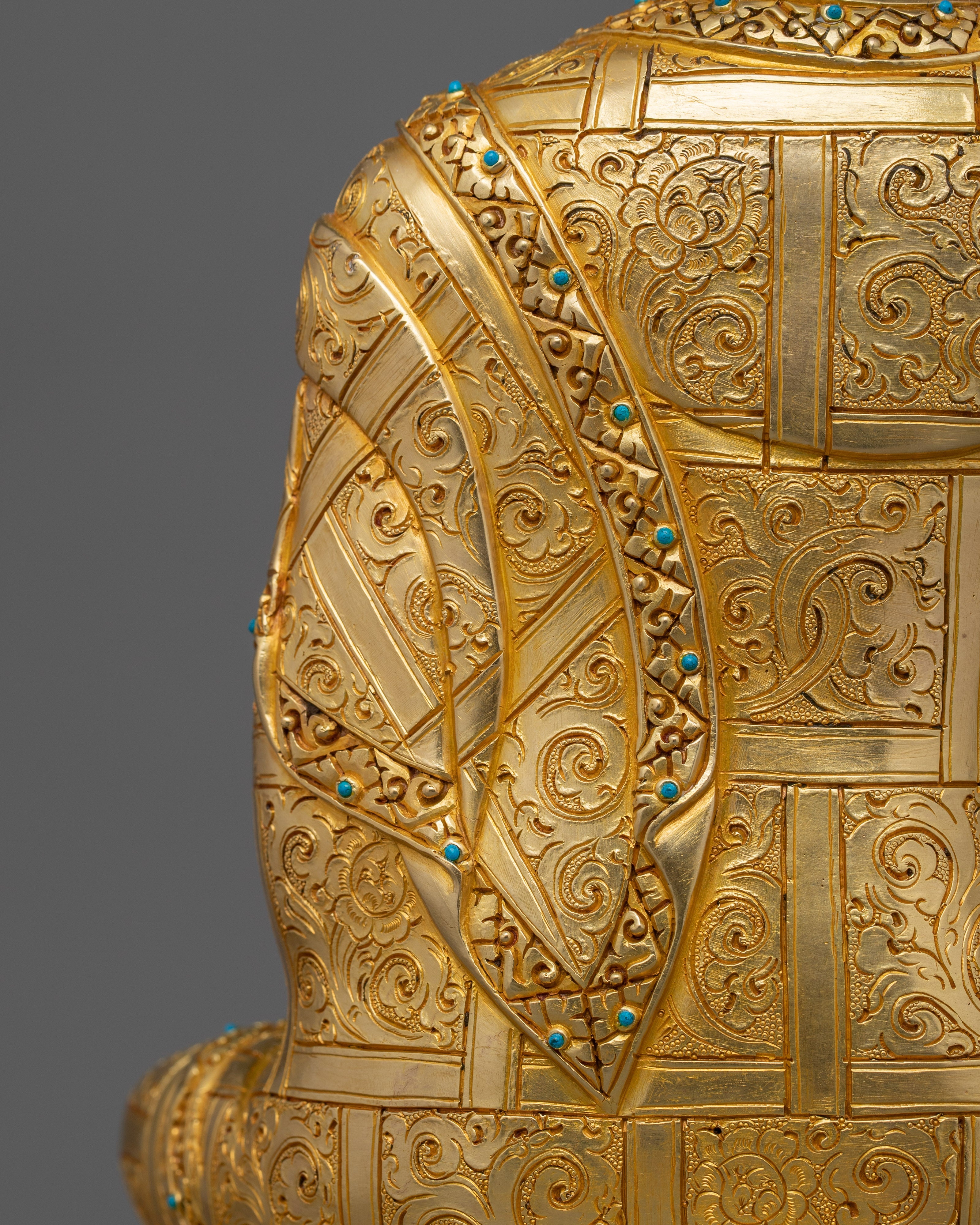 Hand Carved Buddhist Shakyamuni Buddha Figurine | 24K Gold Gilded Statue