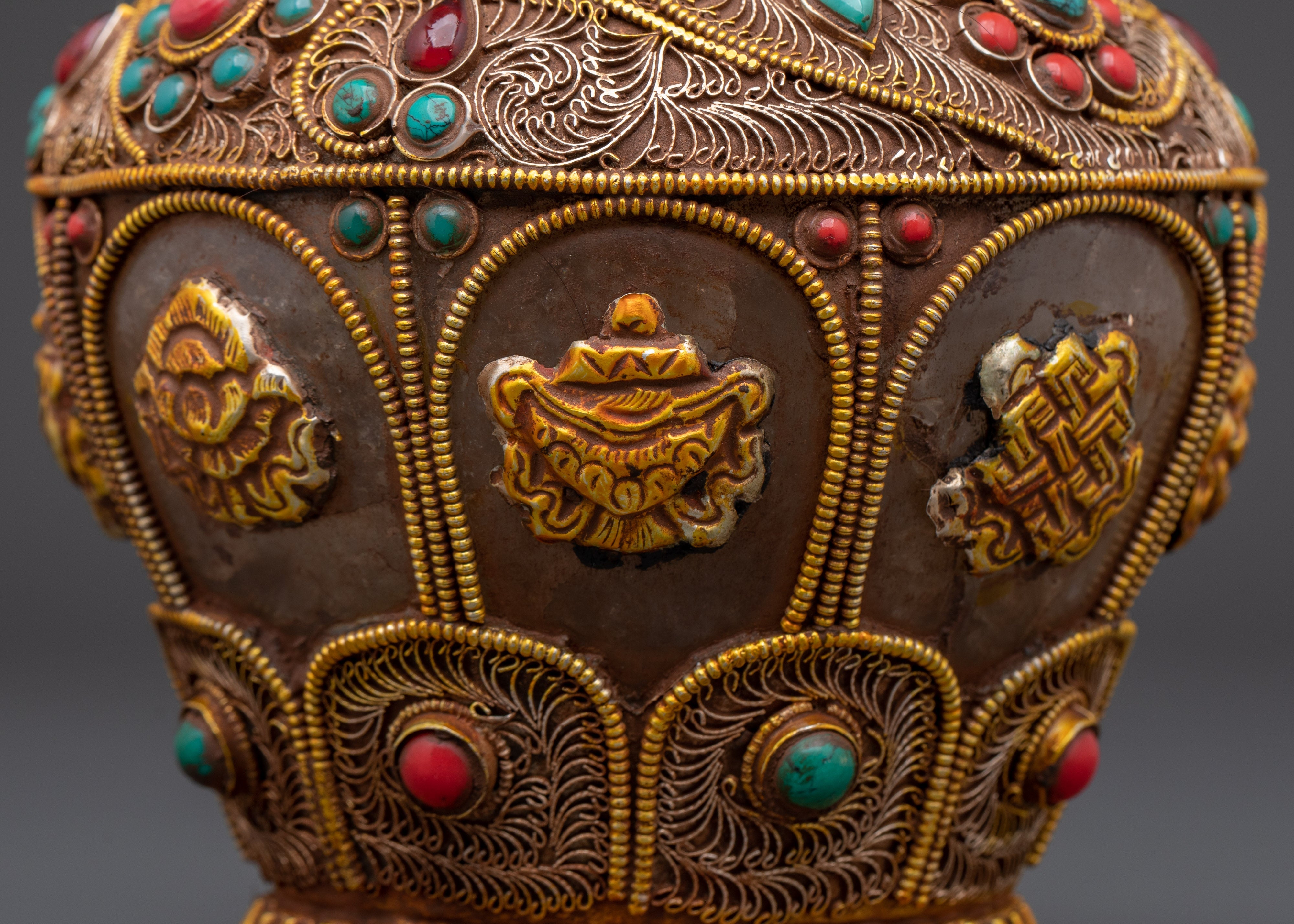 Sacred Rice Pot with 8 Auspicious Symbols | Spiritual Home Decor