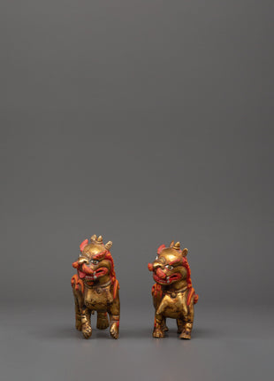 Handcrafted Pair of Tibetan Snow Lion Statues 