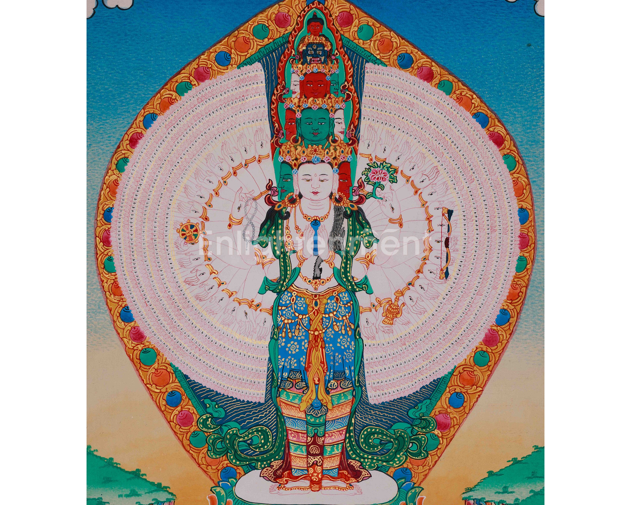 Tibetan 1000 Armed Chenrezig Thangka | Avalokiteshvara Art | Compassion Deity
