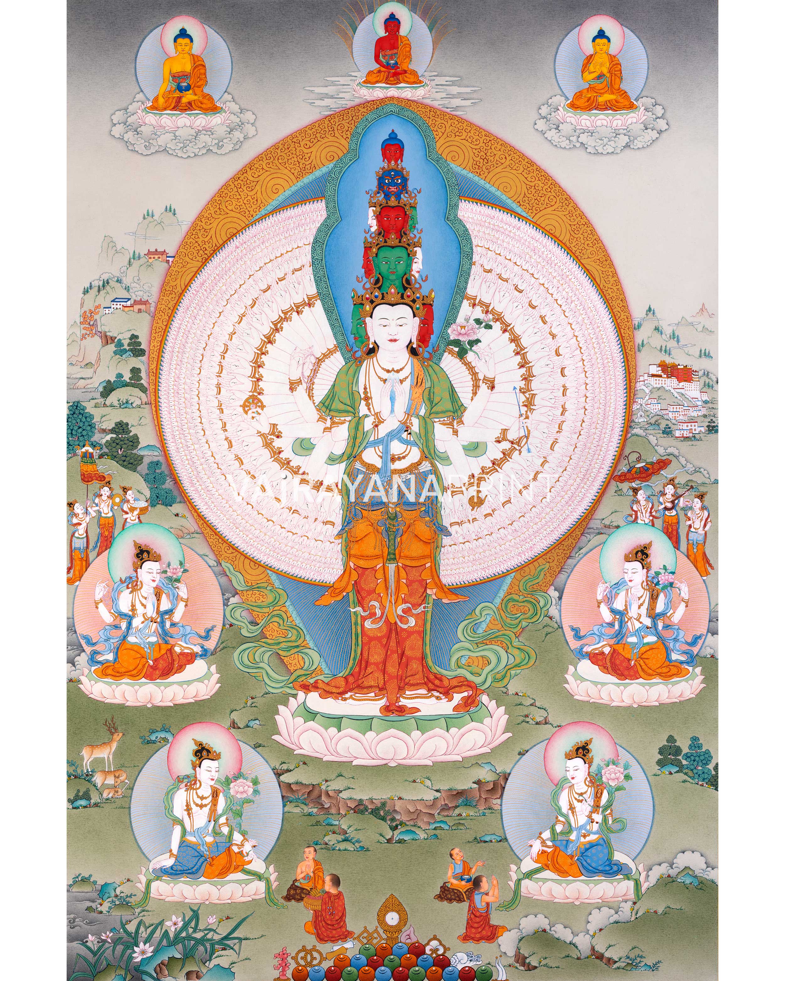 1000 Armed Chenresig Thangka Print 