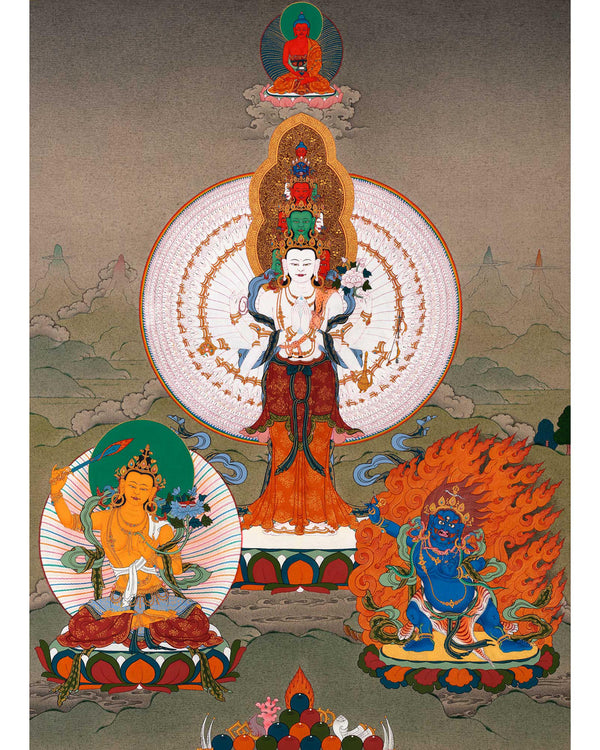 1000 Armed Chenrezig Thangka | Traditional Tibetan Bodhisattva Art