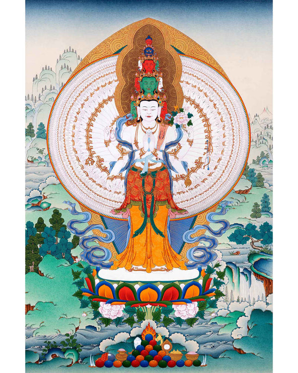 1000 Armed Chenrezig Thangka | Auspicious Buddhist Meditational Deity