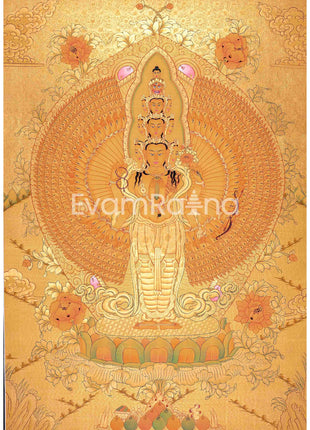 Genuine 24K Full Gold Lokeshvara Thangka Painting | 1000 Armed Avalokiteshvara | Tibetan Wall Decoration | Arts For House and Office Decor