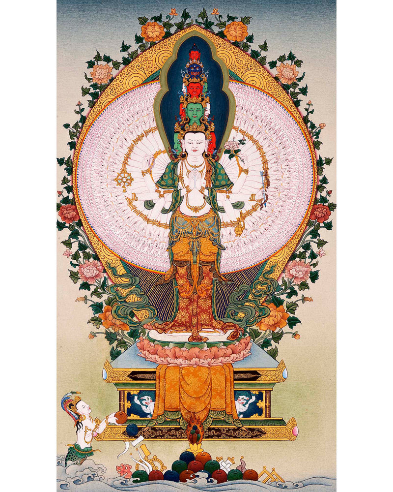 1000 Armed Avalokiteshvara, Tibetan Hand painted Small Thangka